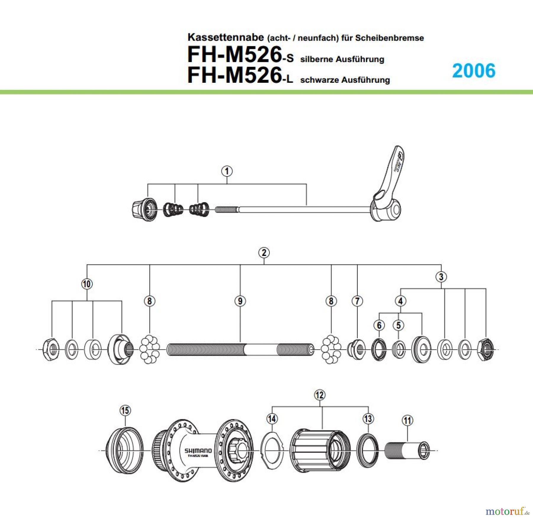 Shimano FH Free Hub - Freilaufnabe FH-M526 Kassettennabe (8- / 9-fach) für Scheibenbremse