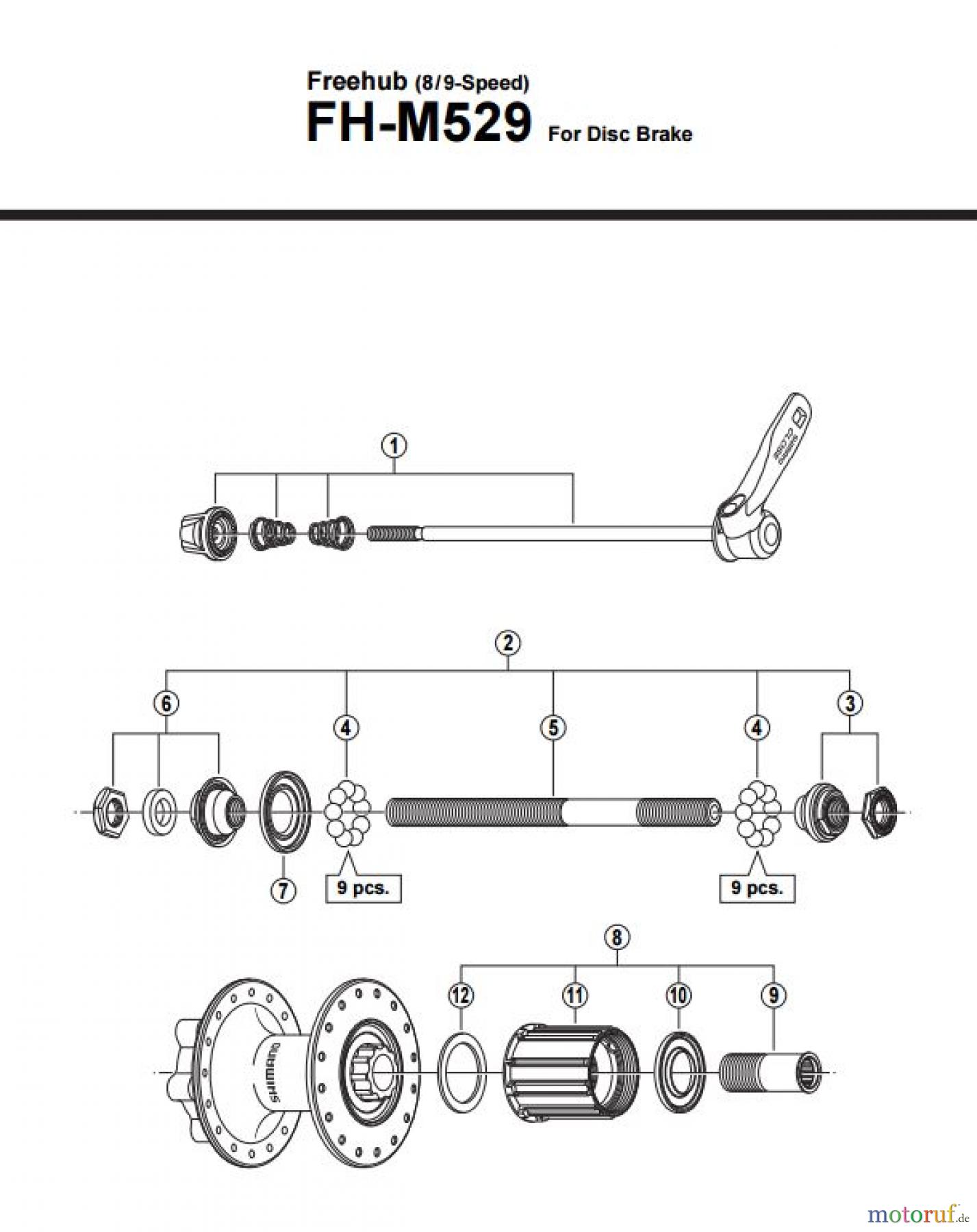 Shimano FH Free Hub - Freilaufnabe FH-M529 Kassettennabe 8-/9-fach