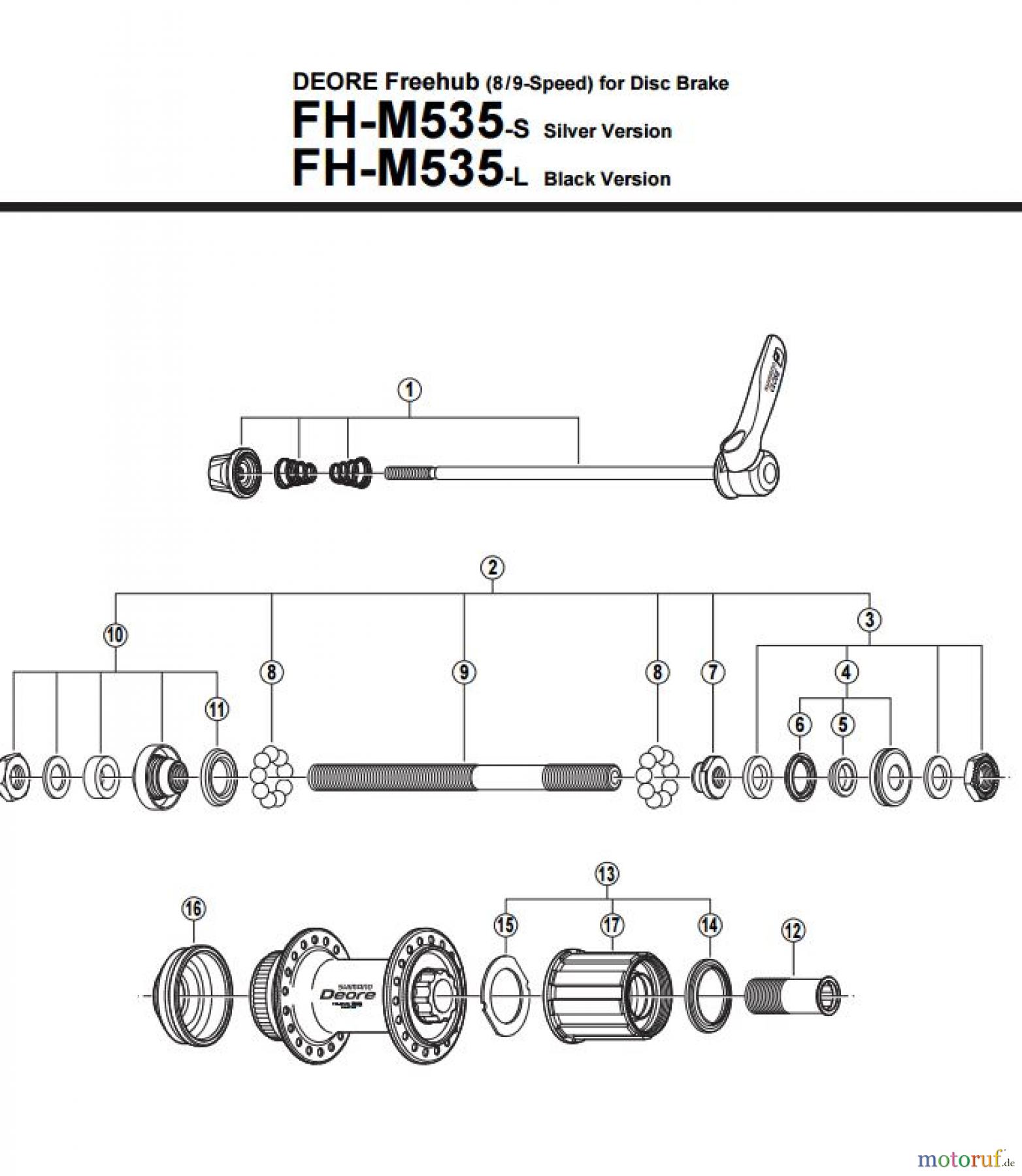 Shimano FH Free Hub - Freilaufnabe FH-M535 -2462C DEORE Freehub (8/9-Speed) for Disc Brake
