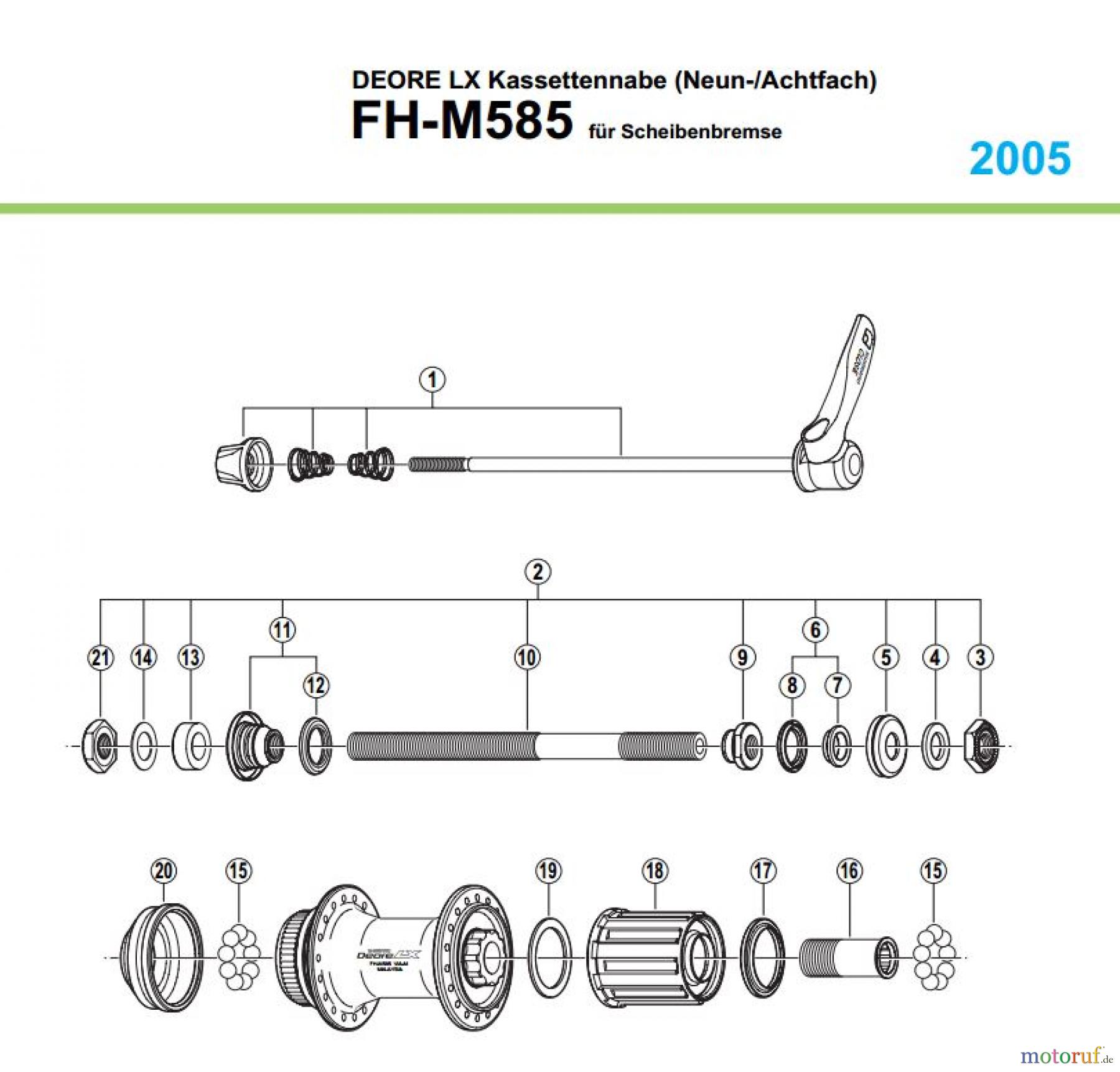 Shimano FH Free Hub - Freilaufnabe FH-M585, 2005 DEORE LX Kassettennabe (9-/8-fach)