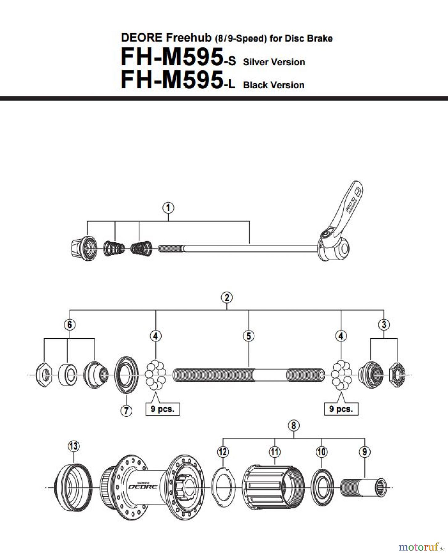 Shimano FH Free Hub - Freilaufnabe FH-M595 -2928 DEORE Kassettennabe 8-/9-fach