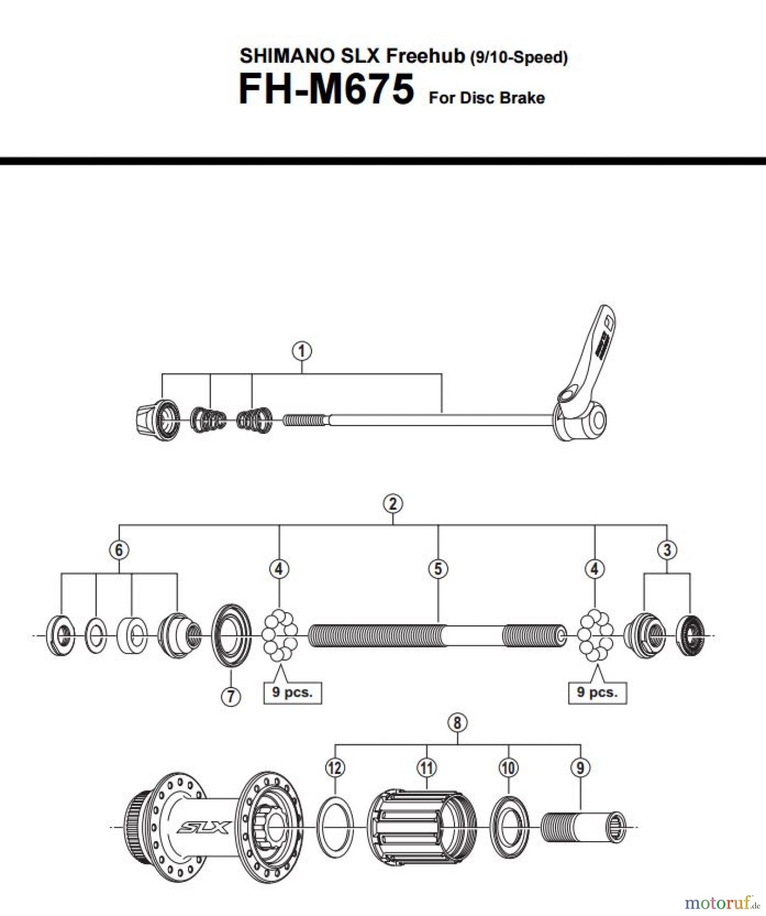 Shimano FH Free Hub - Freilaufnabe FH-M675 -3402 SHIMANO SLX Kassettennabe 9-/10-fach