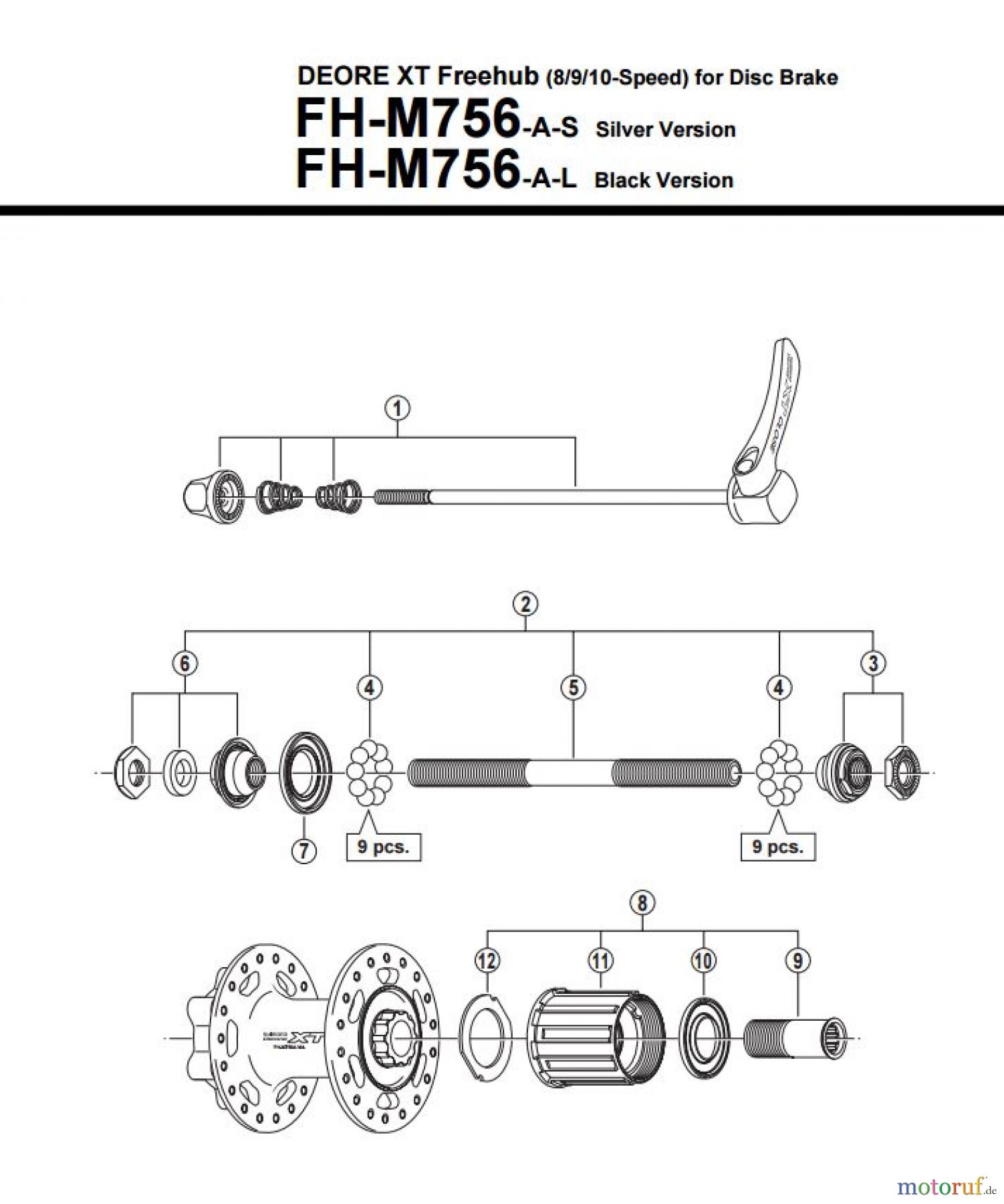 Shimano FH Free Hub - Freilaufnabe FH-M756-A -3295 DEORE XT Freehub (8/9/10-Speed) for Disc Brake