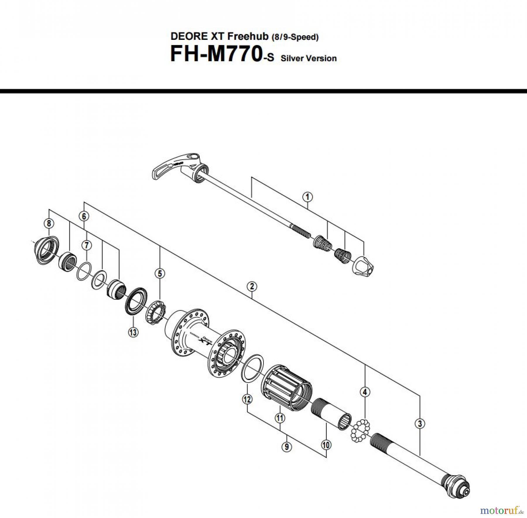 Shimano FH Free Hub - Freilaufnabe FH-M770 -2699 DEORE XT Freehub (8/9-Speed)