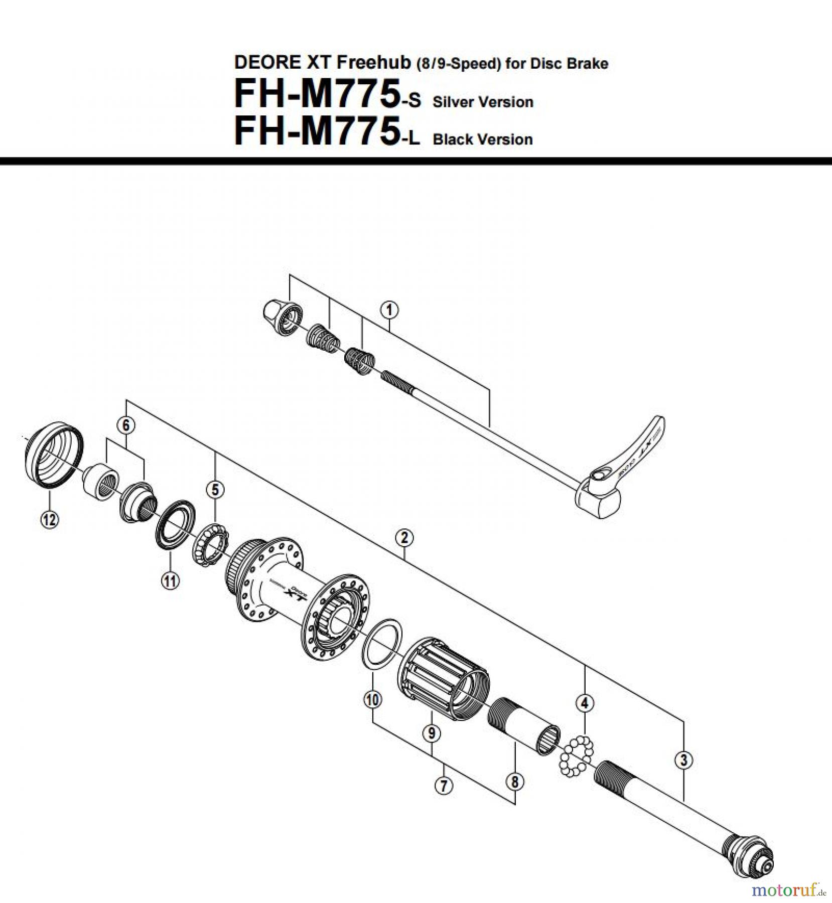 Shimano FH Free Hub - Freilaufnabe FH-M775 -2700 DEORE XT Freehub (8/9-Speed) for Disc Brake
