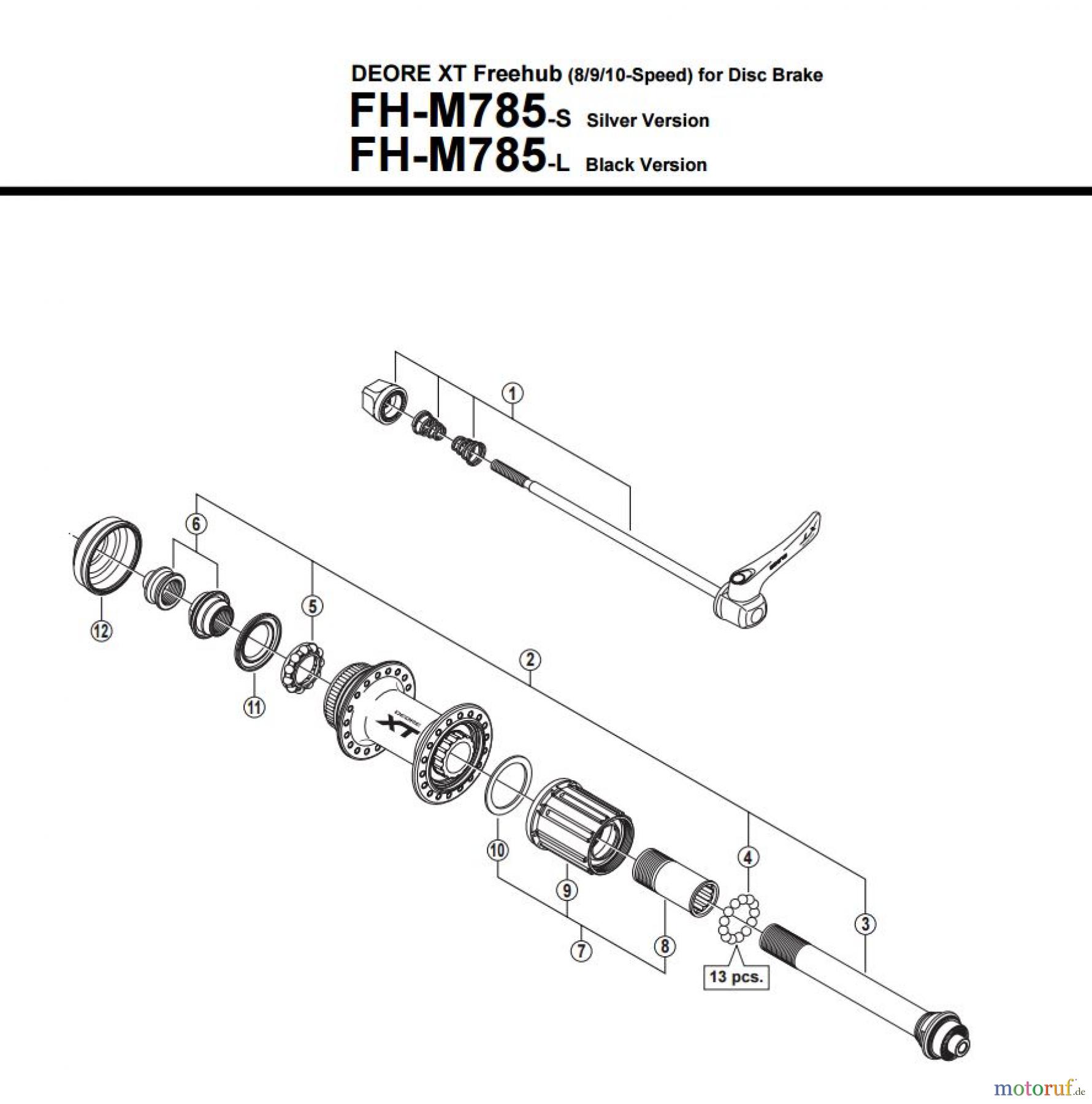 Shimano FH Free Hub - Freilaufnabe FH-M785 -3174 DEORE XT Freehub (8/9/10-Speed) for Disc Brake