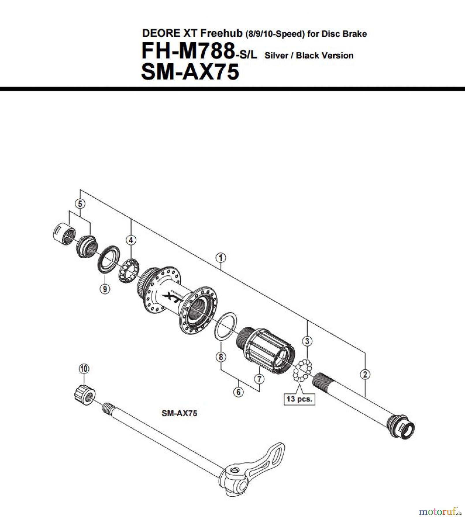 Shimano FH Free Hub - Freilaufnabe FH-M788 DEORE XT Freehub (8/9/10-Speed) for Disc Brake