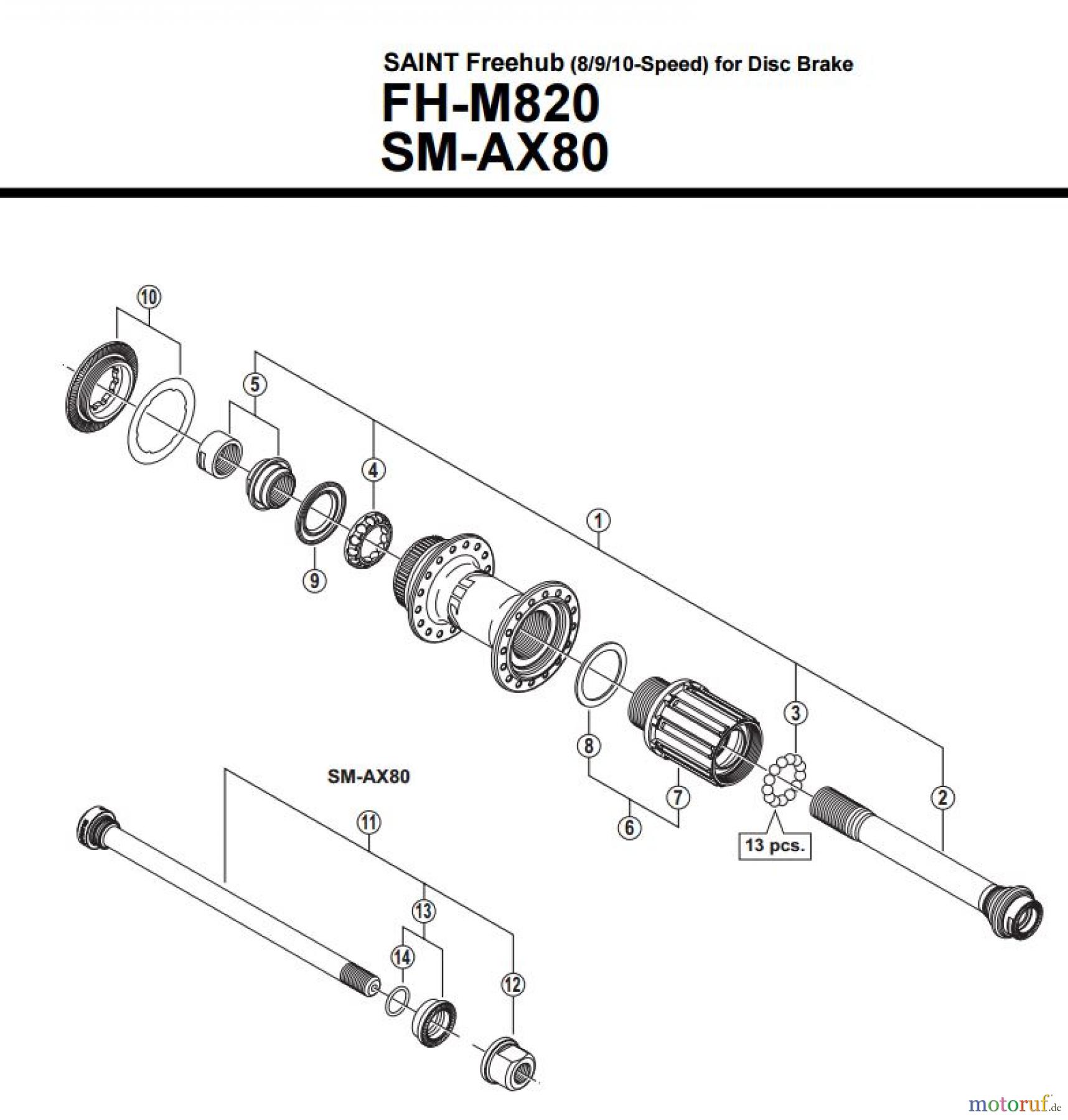 Shimano FH Free Hub - Freilaufnabe FH-M820 SAINT Freehub (8/9/10-Speed) for Disc Brake