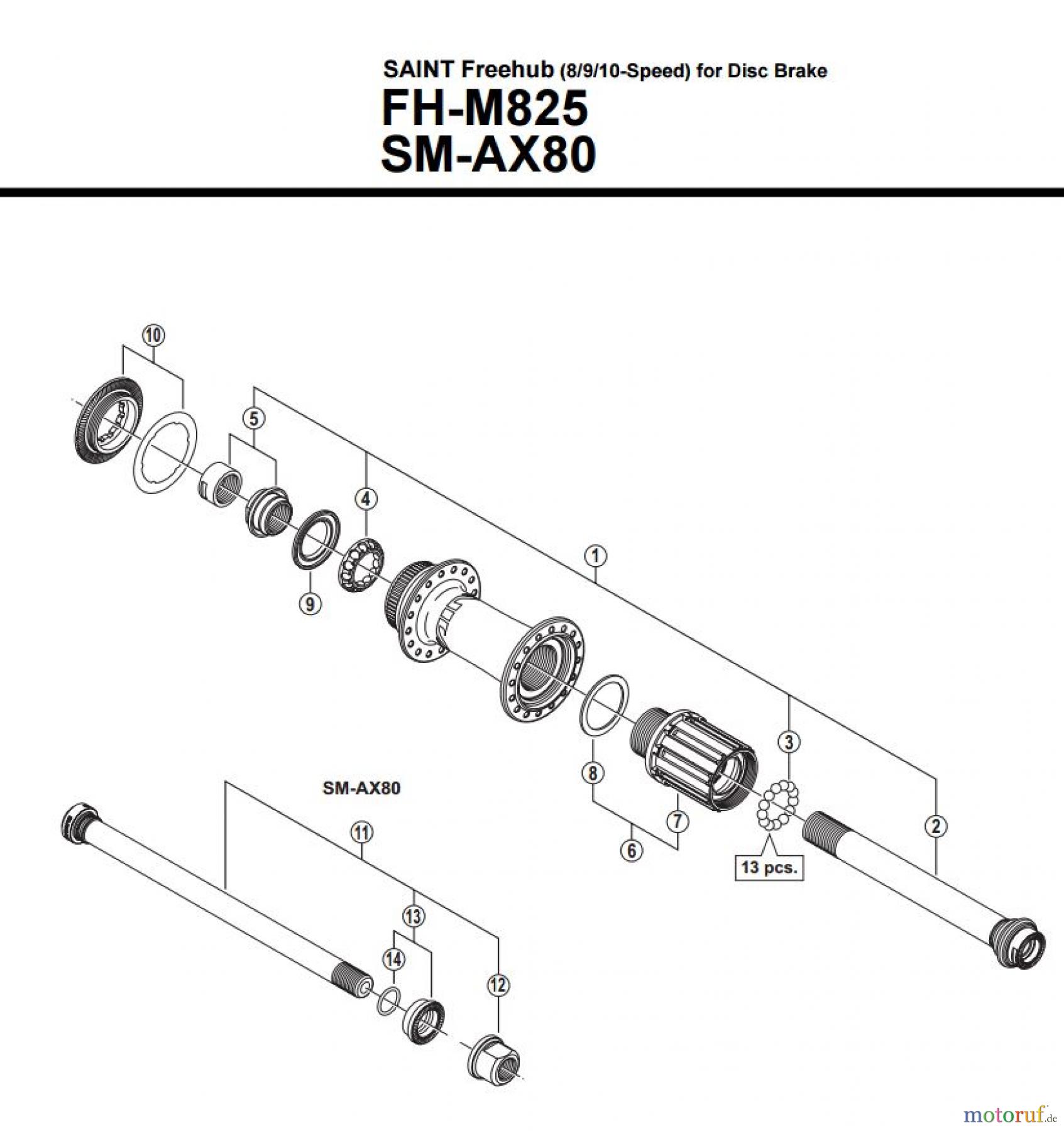 Shimano FH Free Hub - Freilaufnabe FH-M825 SAINT Freehub (8/9/10-Speed) for Disc Brak