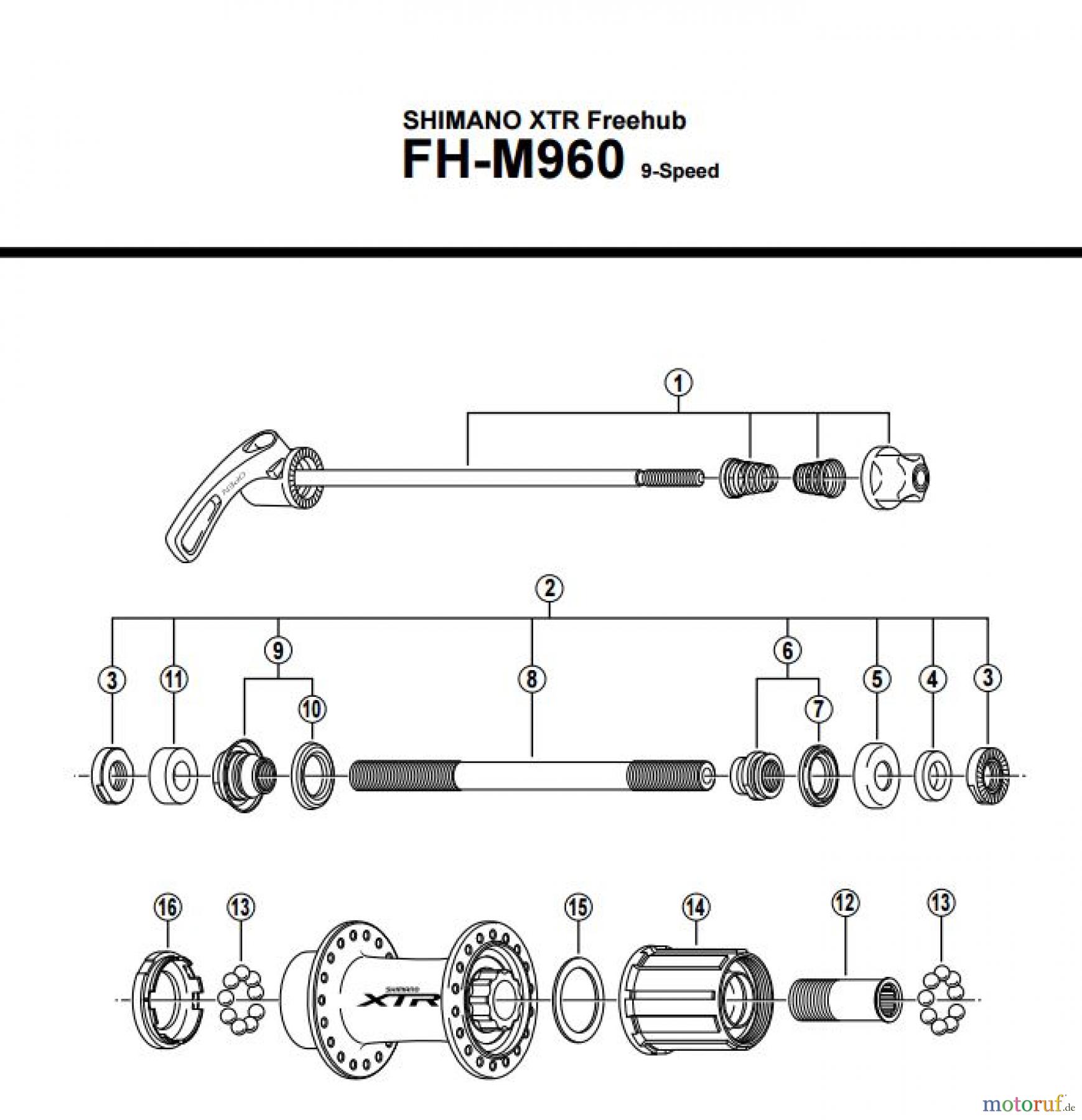 Shimano FH Free Hub - Freilaufnabe FH-M960, 2002 SHIMANO XTR Freehub 9-Speed
