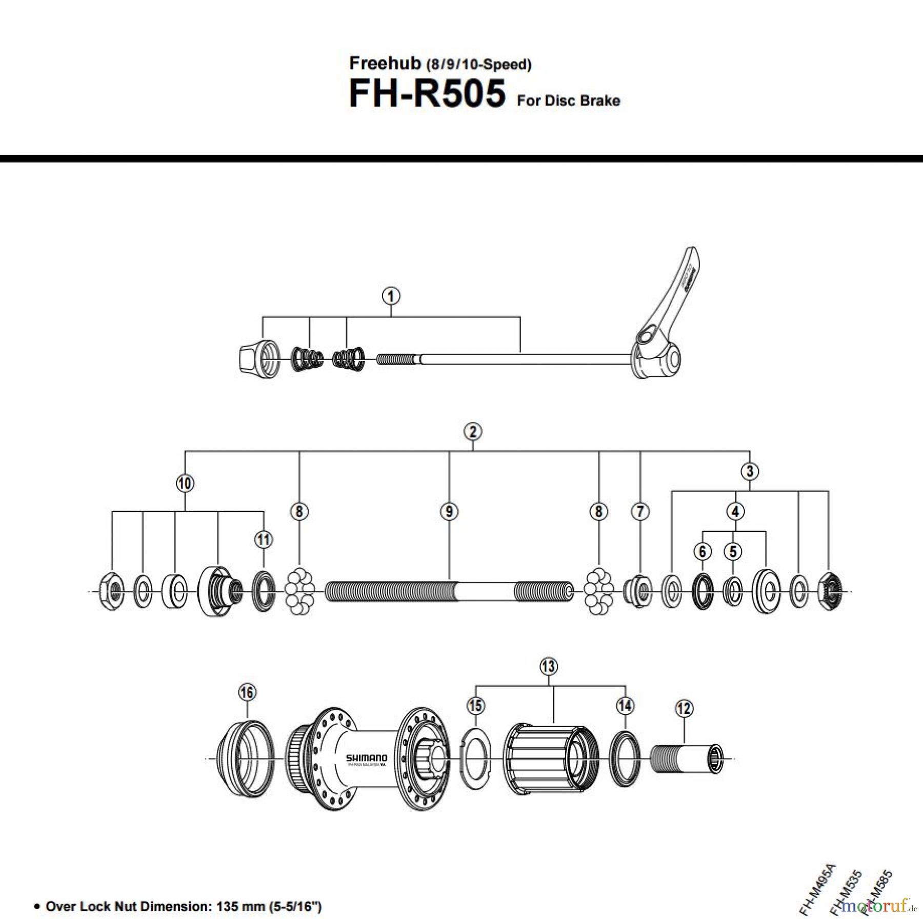 Shimano FH Free Hub - Freilaufnabe FH-R505 -2626 Freehub (8/9/10-Speed)