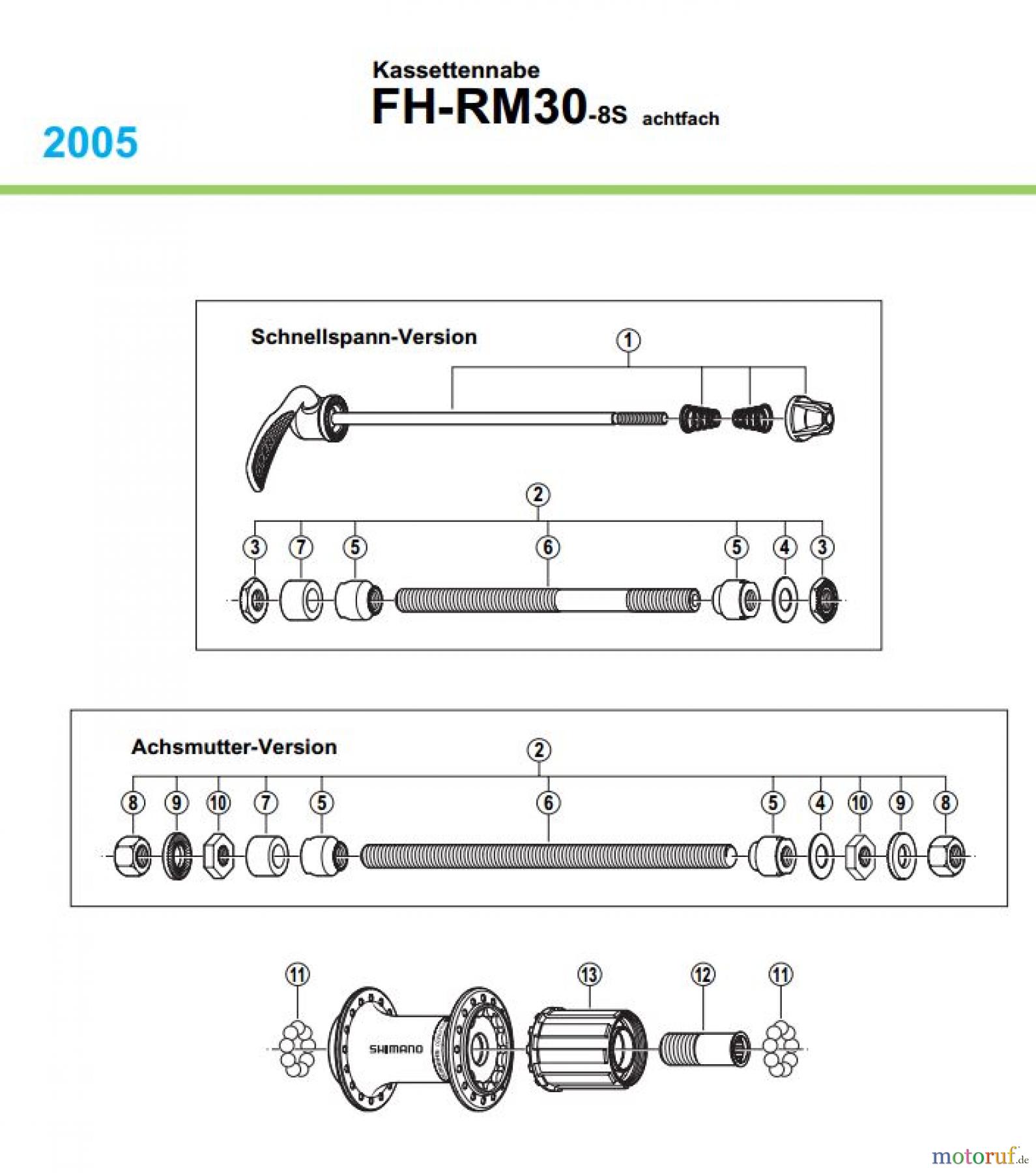 Shimano FH Free Hub - Freilaufnabe FH-RM30 Kassettennabe 8-FACH