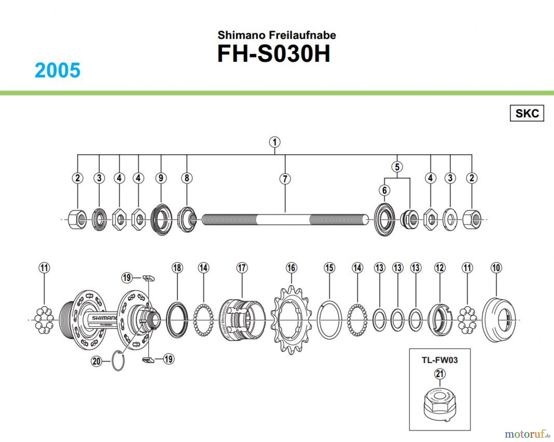 Shimano FH Free Hub - Freilaufnabe FH-S030H Shimano Freilaufnabe