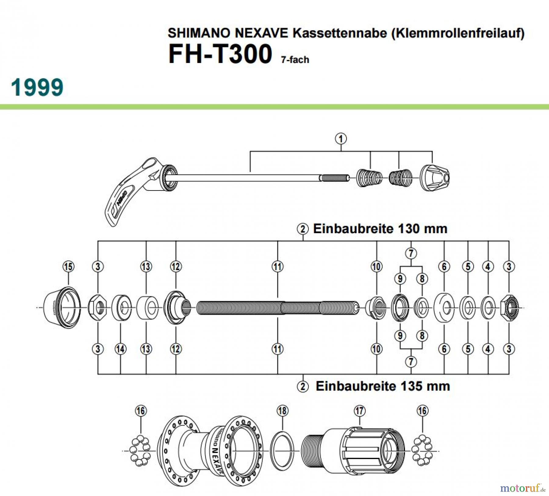 Shimano FH Free Hub - Freilaufnabe FH-T300 1999 SHIMANO NEXAVE Kassettennabe (Klemmrollenfreilauf) 7-fach