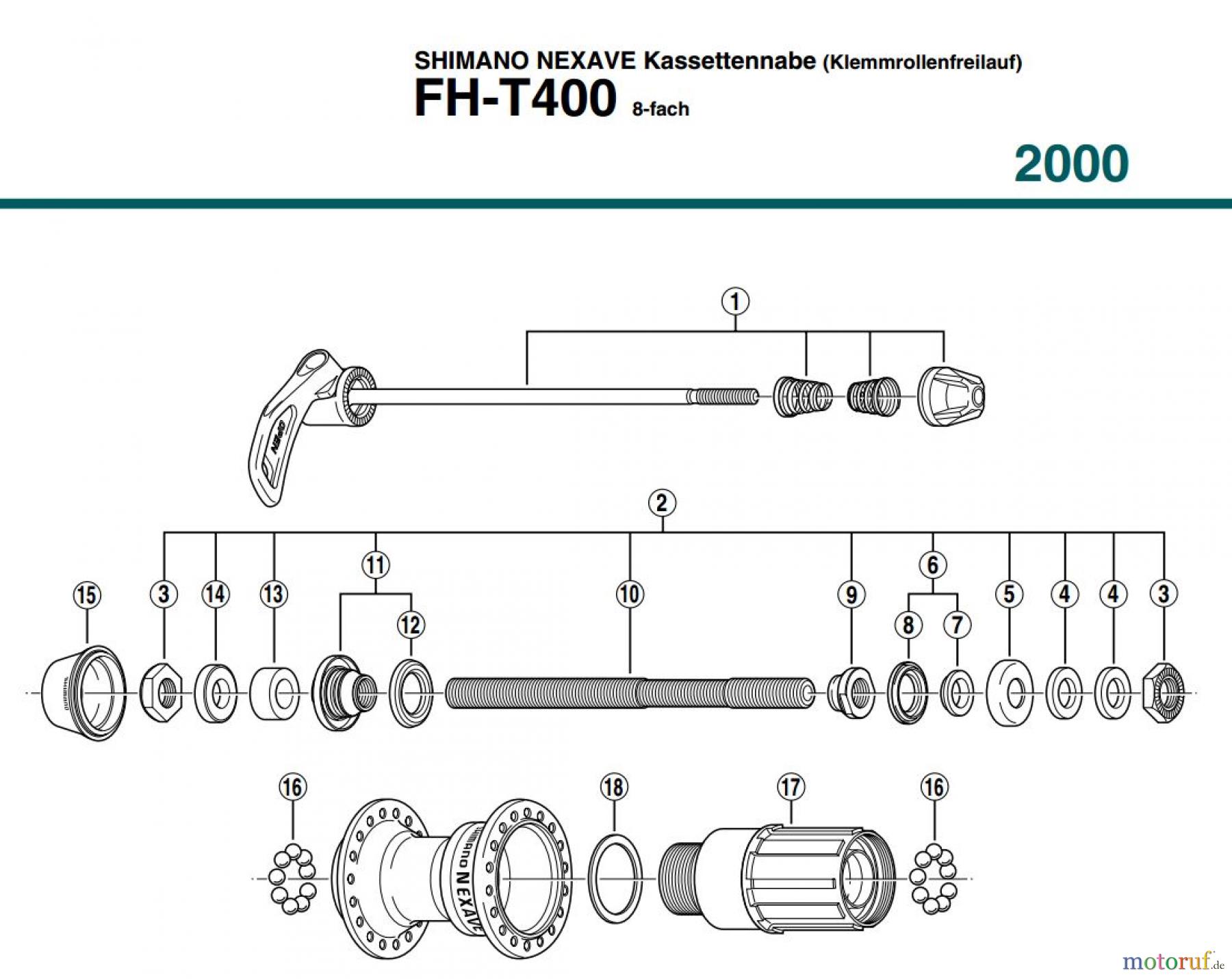 Shimano FH Free Hub - Freilaufnabe FH-T400 SHIMANO NEXAVE Kassettennabe (Klemmrollenfreilauf) 8-fach