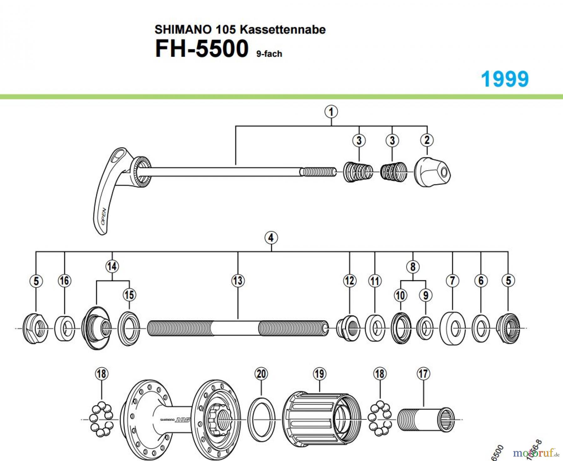 Shimano FH Free Hub - Freilaufnabe FH-5500 SHIMANO 105 Kassettennabe 9-fach