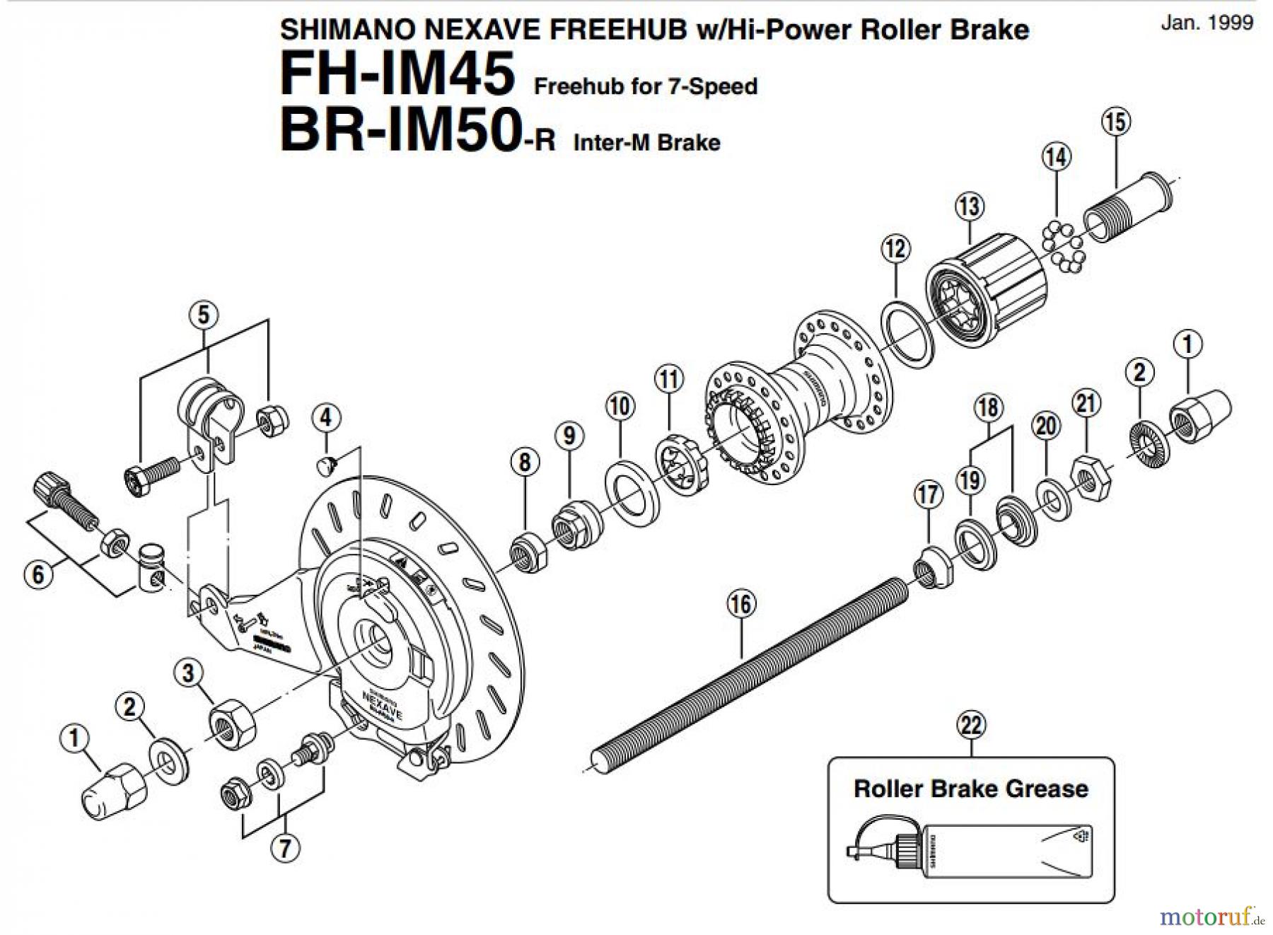 Shimano BR Brake - Bremse BR-IM50F, 1999 ,-1822 SHIMANO NEXAVE FREEHUB w/Hi-Power Roller Brake