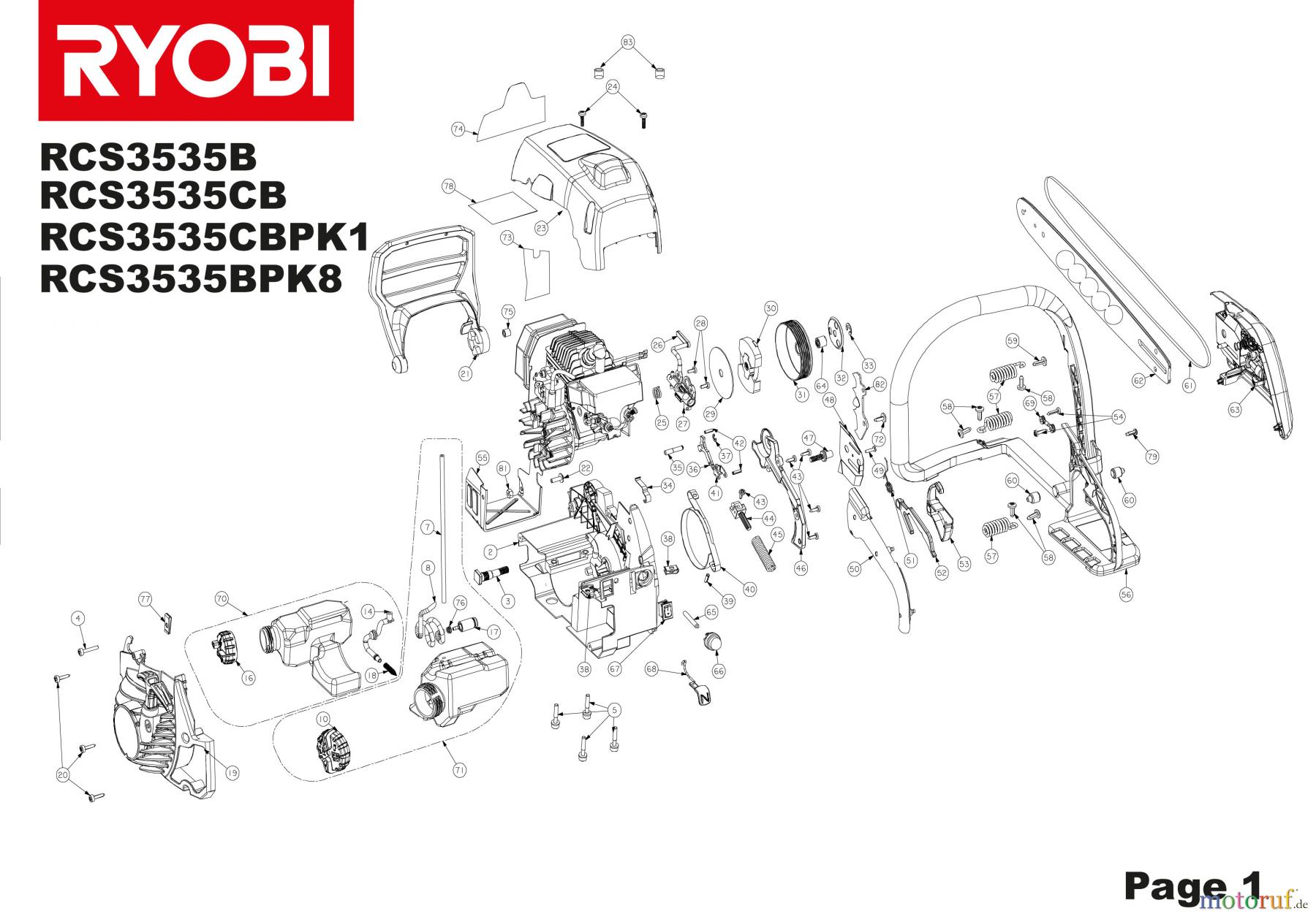 Ryobi Kettensägen Benzin RCS3535CB Seite 1