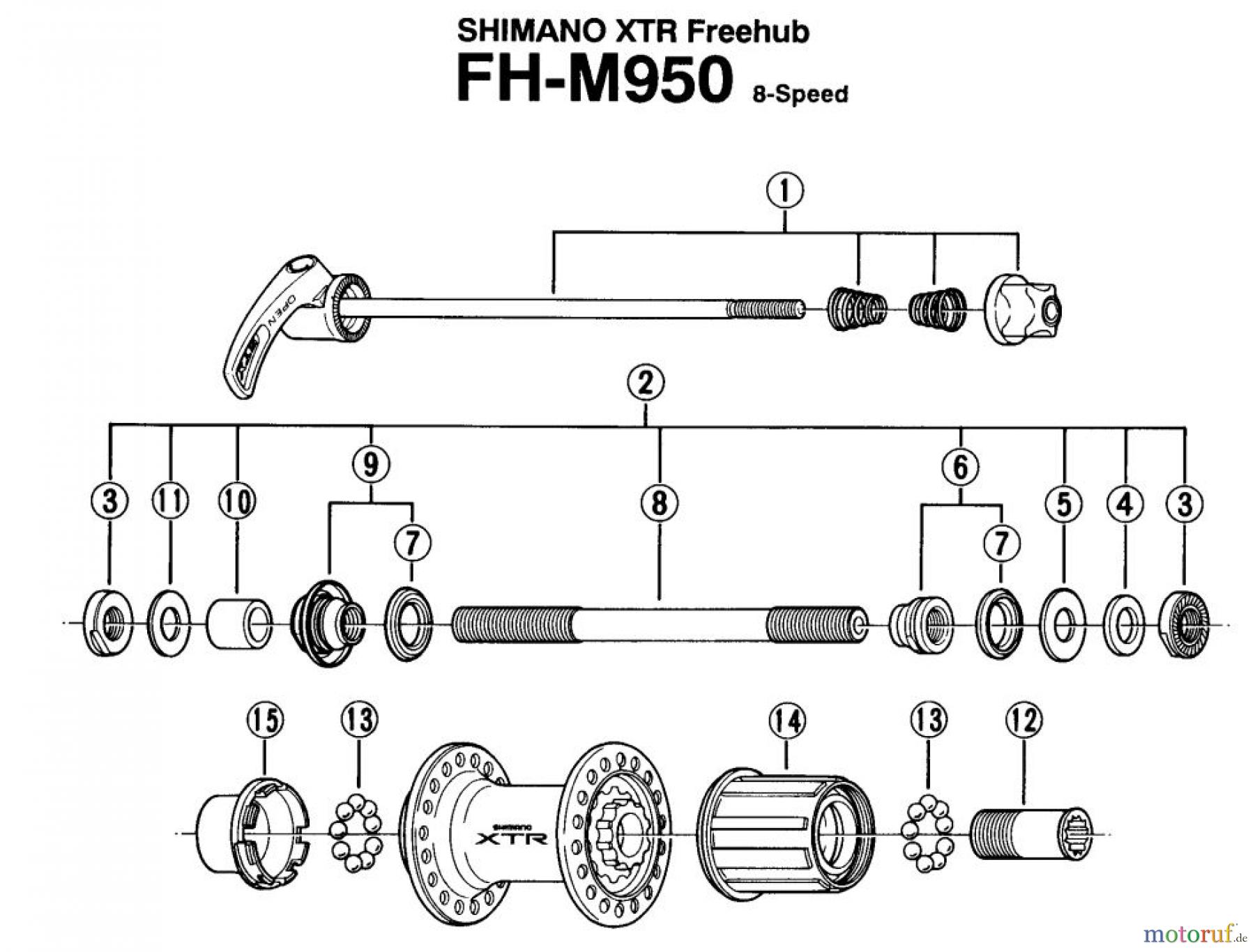 Shimano FH Free Hub - Freilaufnabe FH-M950 Shimano XTR 8-fach