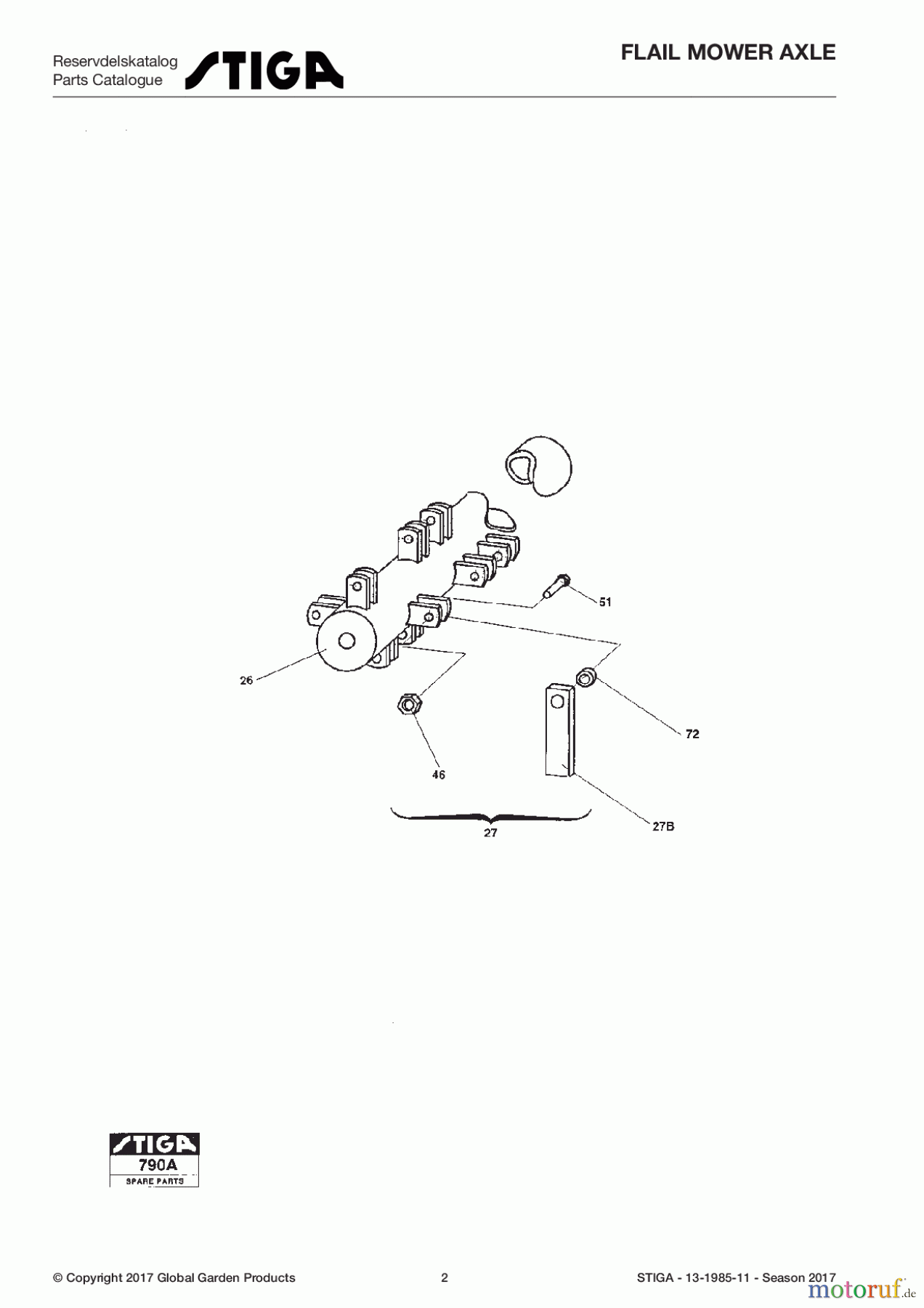 Stiga Frontmäher Zubehör Anbau 2017 Front Mower FLAIL MOWER AXLE 13-1985-11 - Season 2017