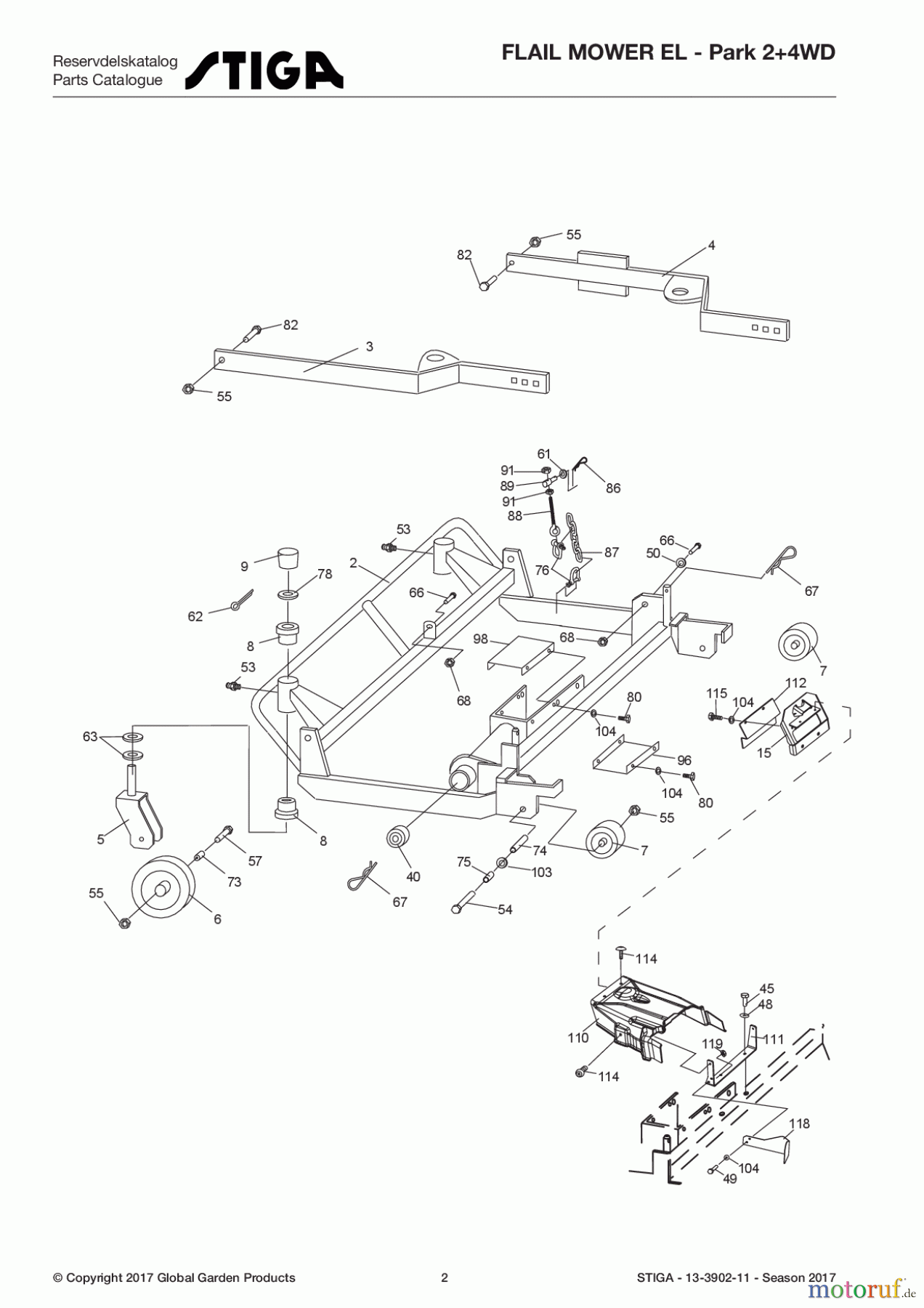 Stiga Frontmäher Zubehör Anbau 2017 Front Mower FLAIL MOWER EL - Park 2+4WD 13-3902-11 - Season 2017 Lawn rake
