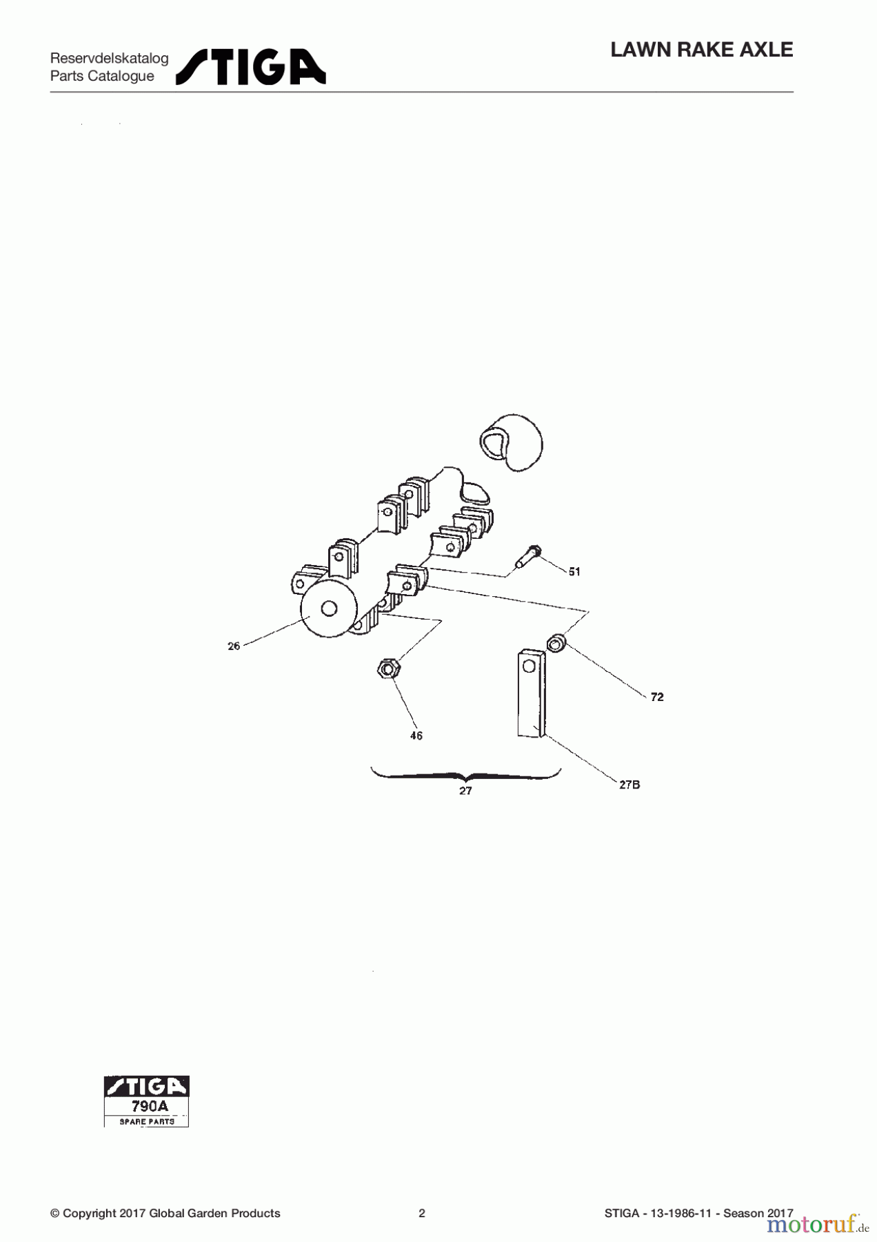 Stiga Frontmäher Zubehör Anbau 2017 Front Mower LAWN RAKE AXLE 13-1986-11 - Season 2017 Aerotor shaft
