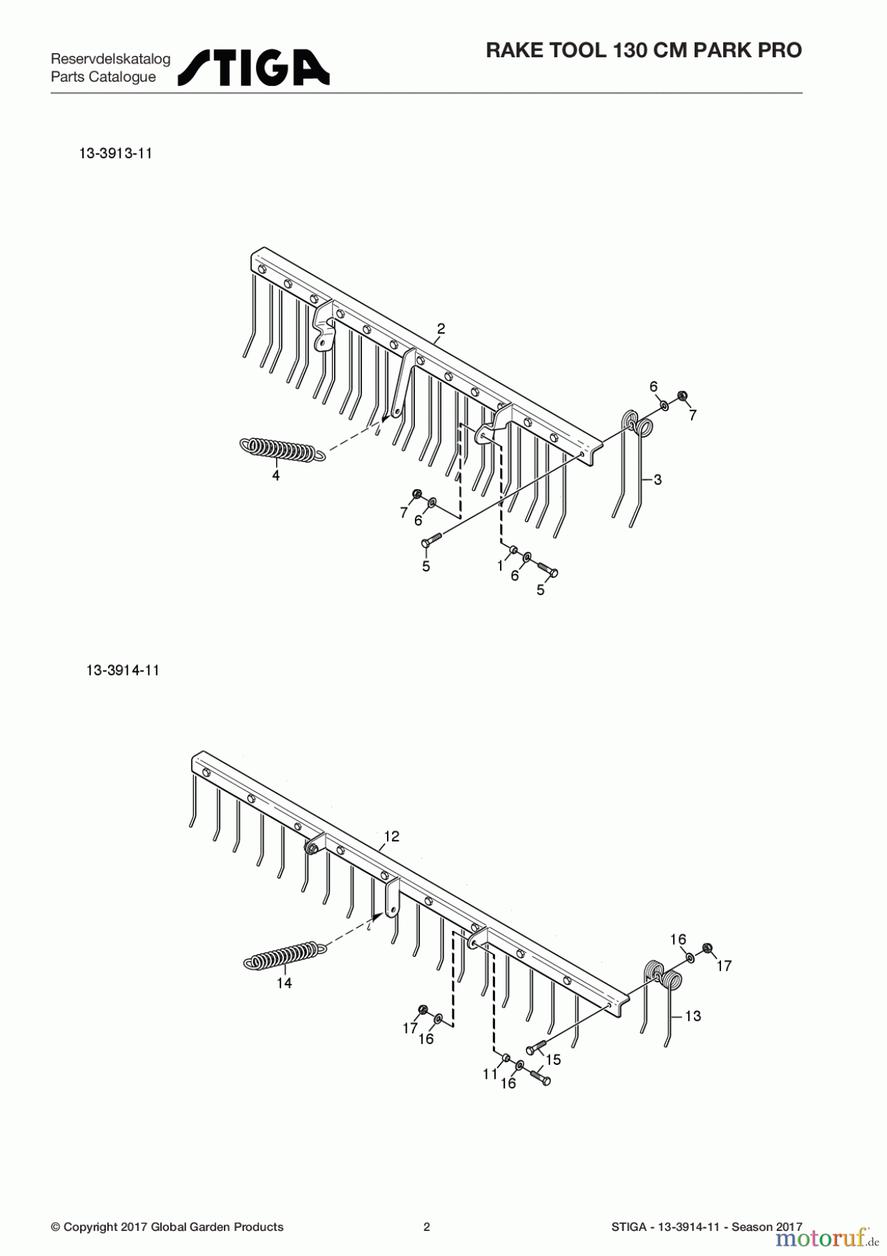 Stiga Frontmäher Zubehör Anbau 2017 Front Mower RAKE TOOL 130 CM PARK PRO 13-3914-11 - Season 2017