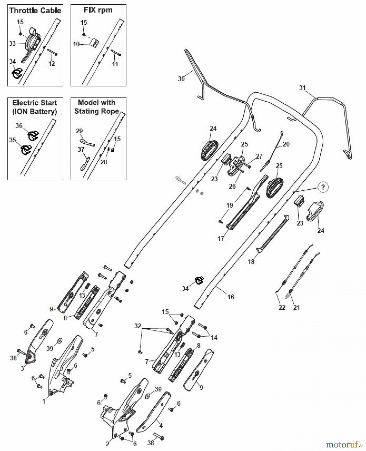 Global Garden Products GGP Rasenmäher Baujahr 2017 Benzin Mit Antrieb 2017 MP2 554 SE Chassis/Handle, Upper Part