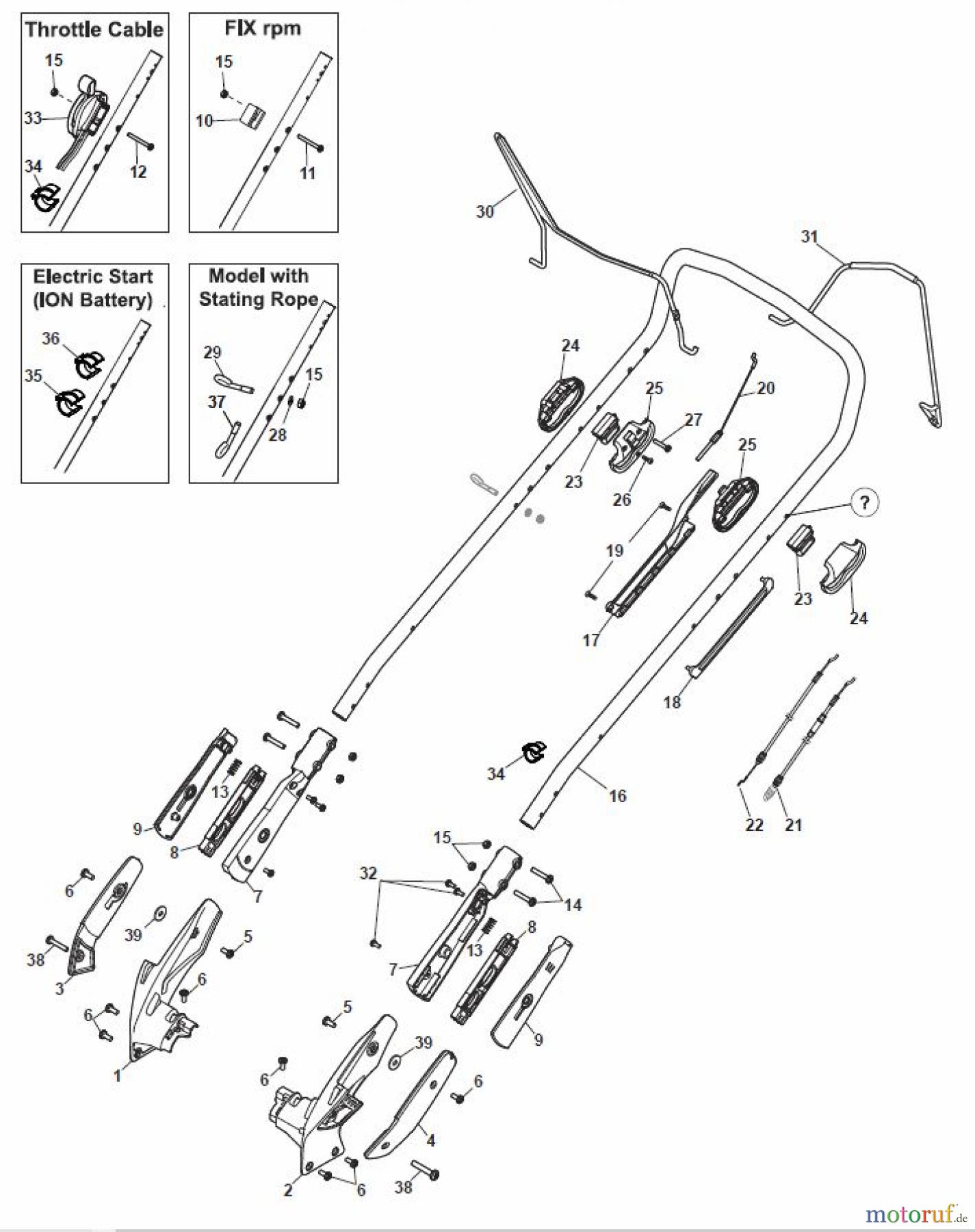 Global Garden Products GGP Rasenmäher Baujahr 2017 Benzin Mit Antrieb 2017 MP2 554 SE-R (Roller) Chassis/Handle, Upper Part