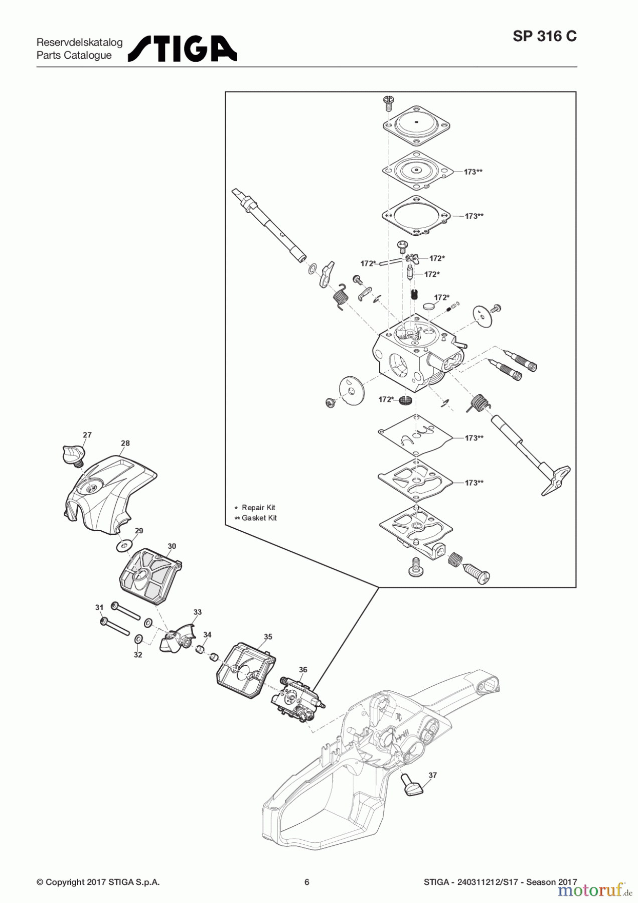 Stiga Kettensägen Baujahr 2017 Benzin 2017 SP 316 C 240311212/S17 - Season 2017 Engine - Carburetor