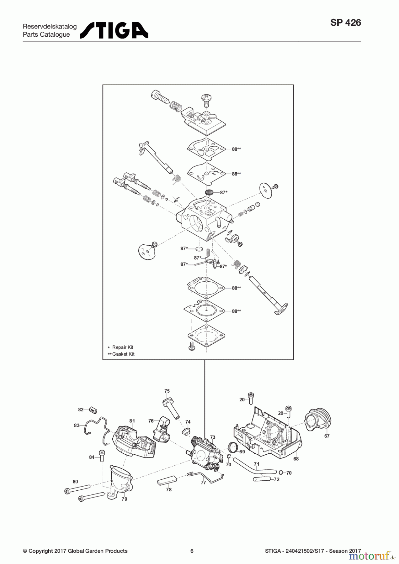 Stiga Kettensägen Baujahr 2017 Benzin 2017 SP 426 240421502/S17 - Season 2017 Engine - Carburetor