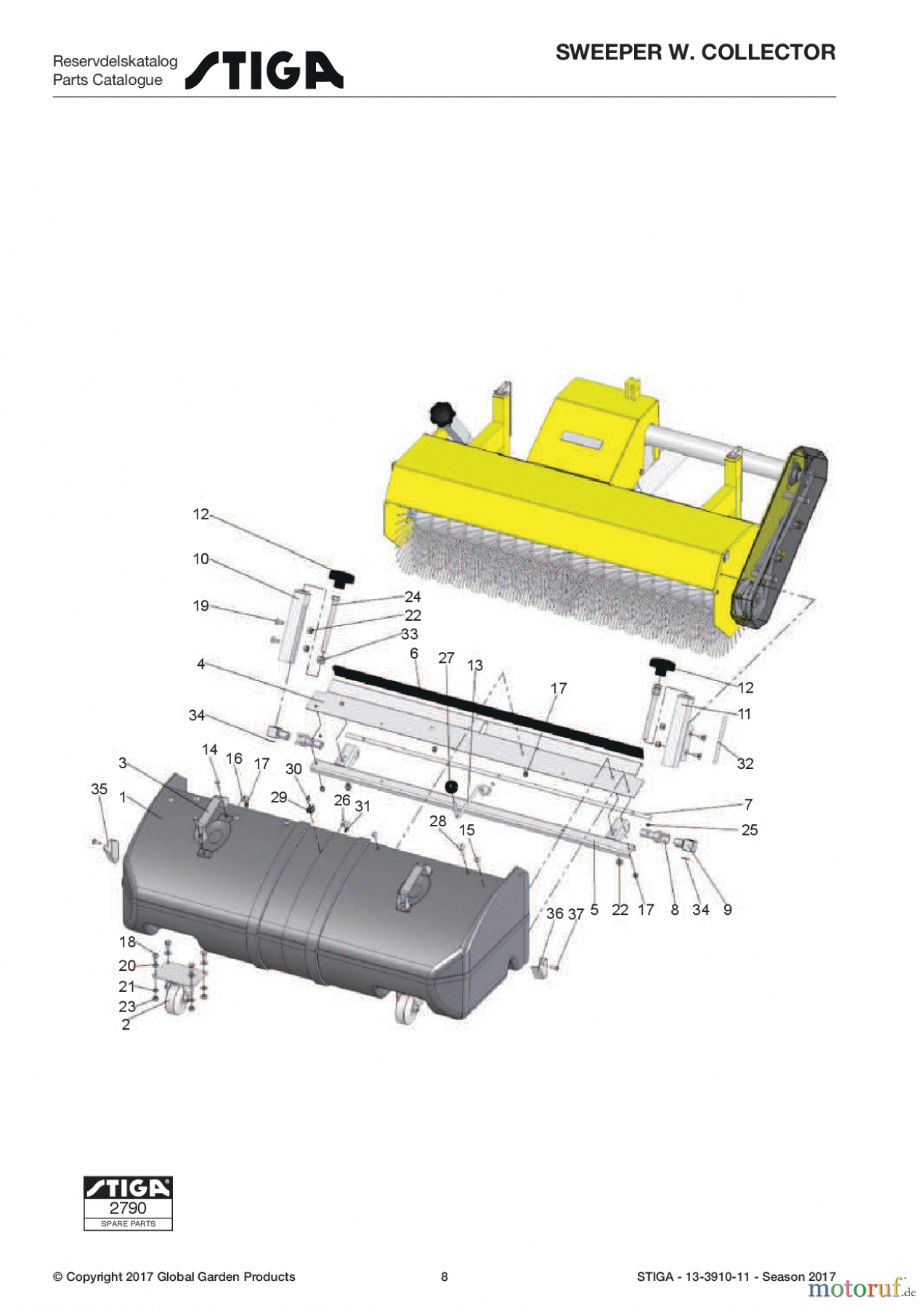 Stiga Frontmäher Zubehör Anbau 2017 Front Mower SWEEPER With COLLECTOR 13-3910-11 - Season 2017 Lawn Sweeper