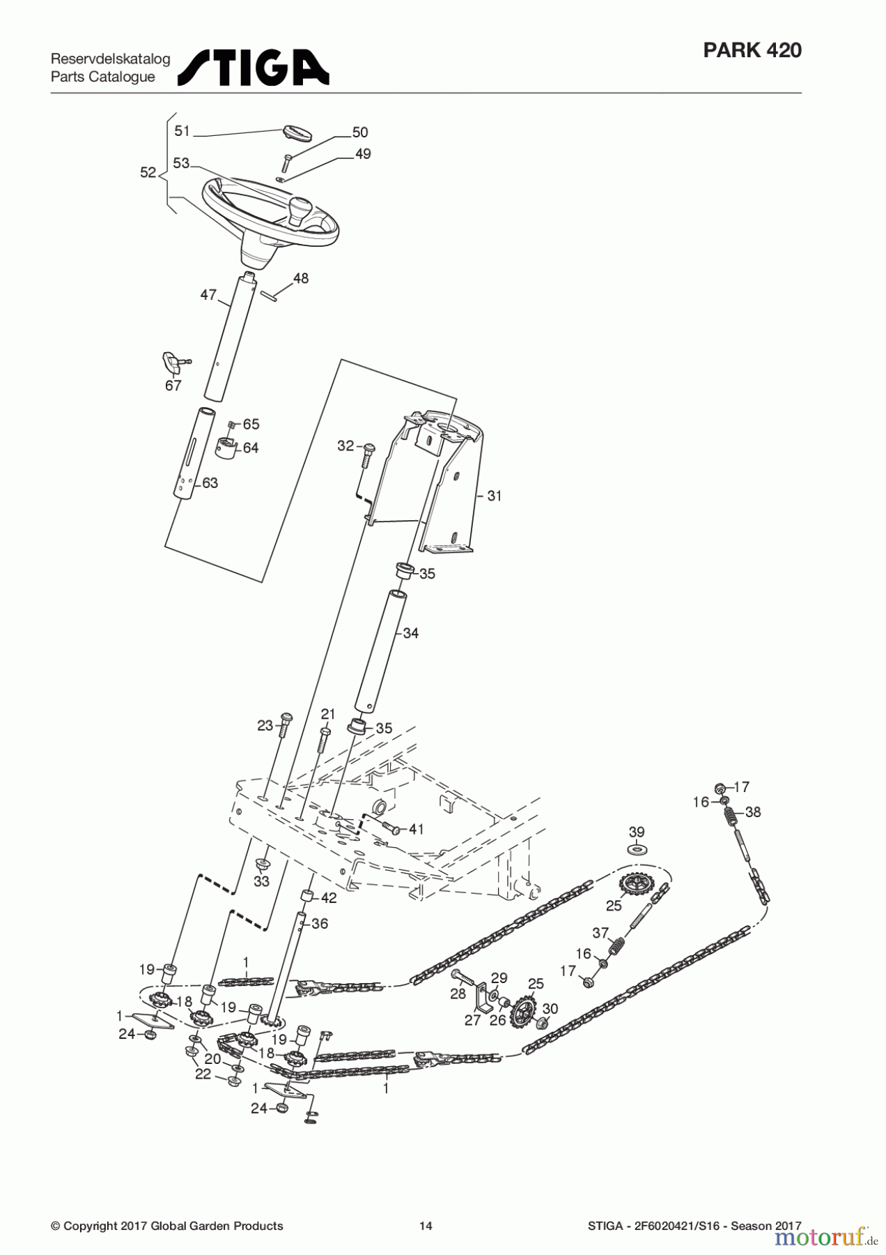 Stiga Frontmäher Baujahr 2017 Park Consumer High 2017 Park 420 2F6020421/S16 - Season 2017 Steering
