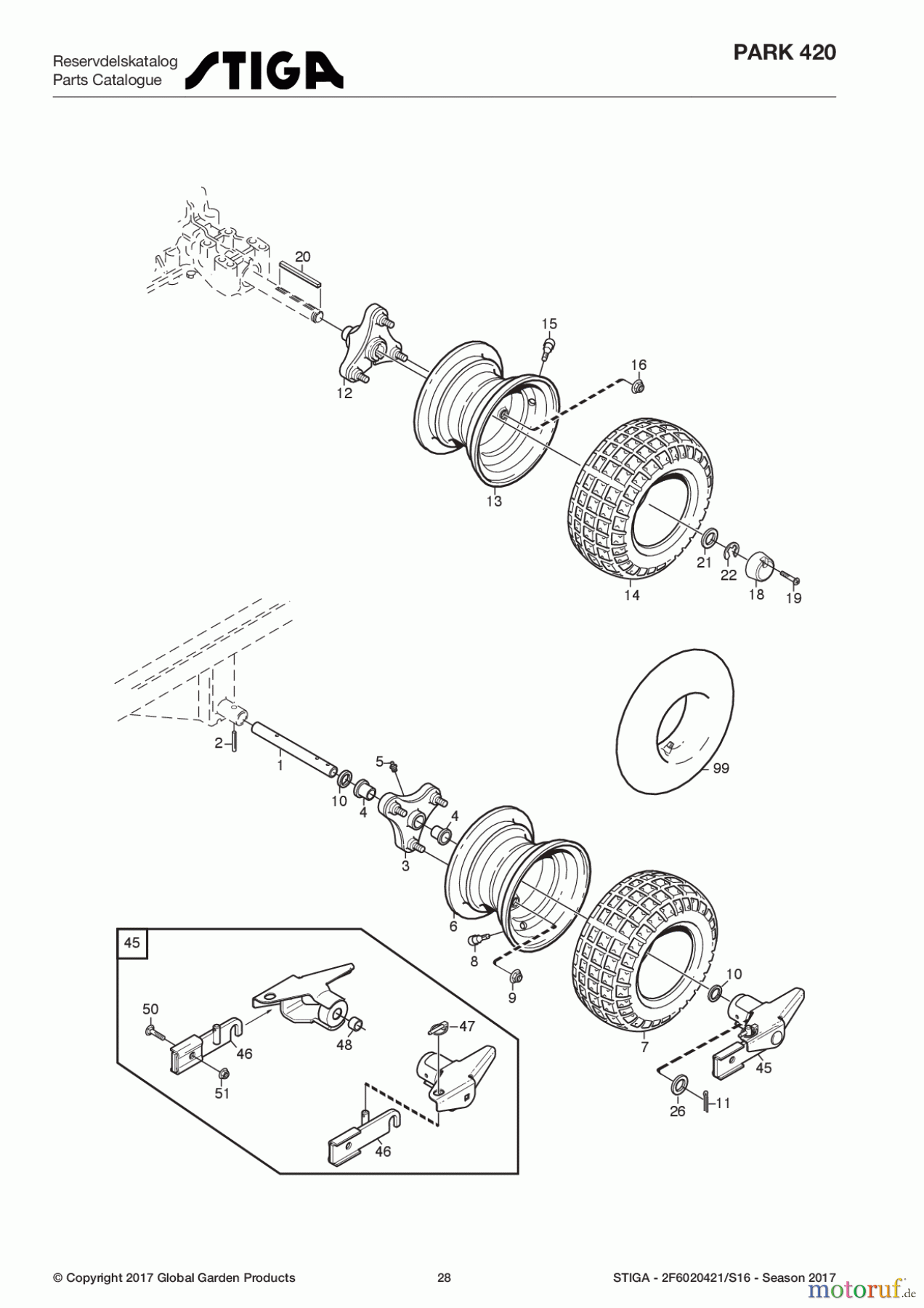 Stiga Frontmäher Baujahr 2017 Park Consumer High 2017 Park 420 2F6020421/S16 - Season 2017 Wheels