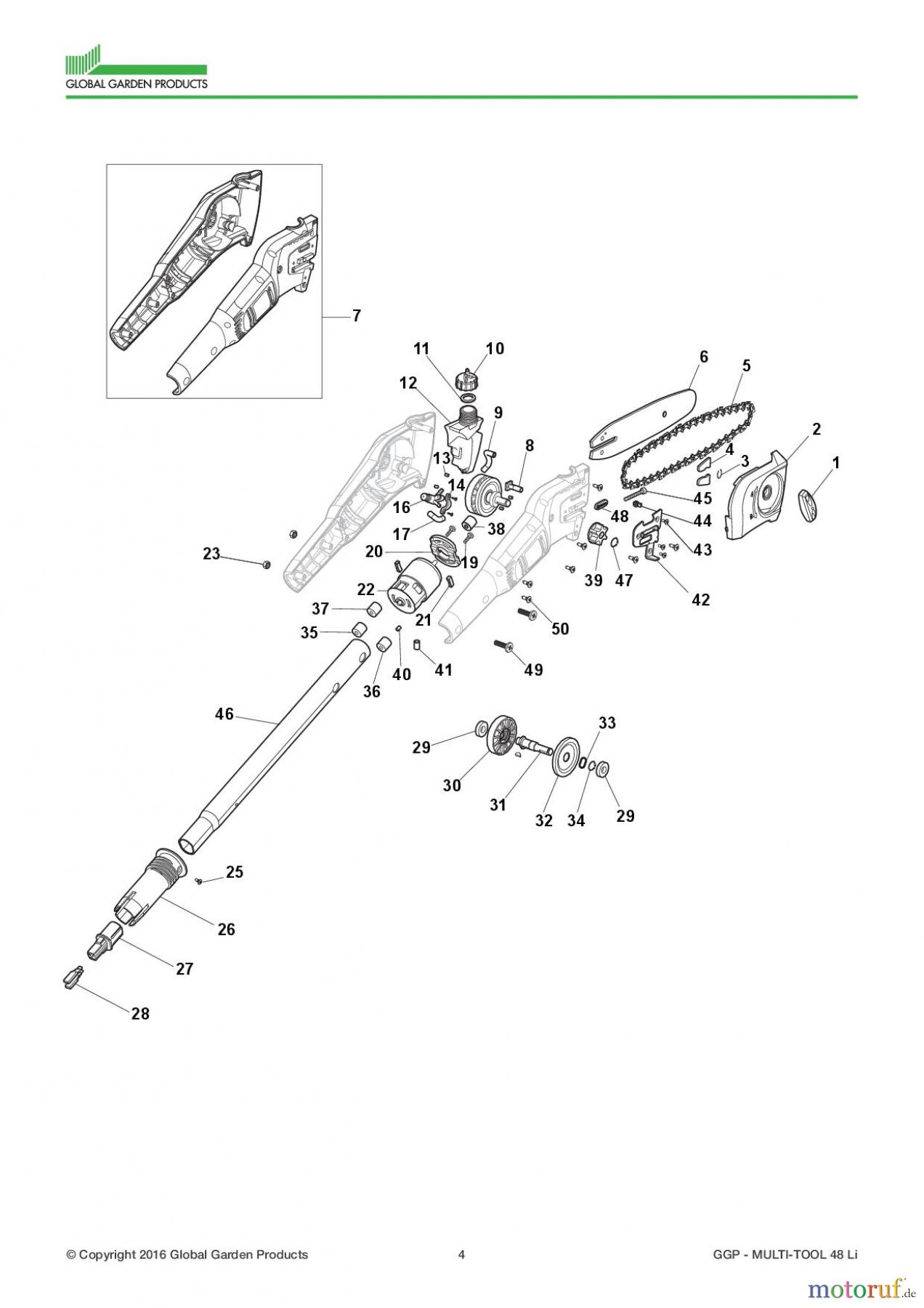  Global Garden Products GGP Motorsensen und Trimmer Akku 2017 MULTI-TOOL 48 LI Pole Pruner