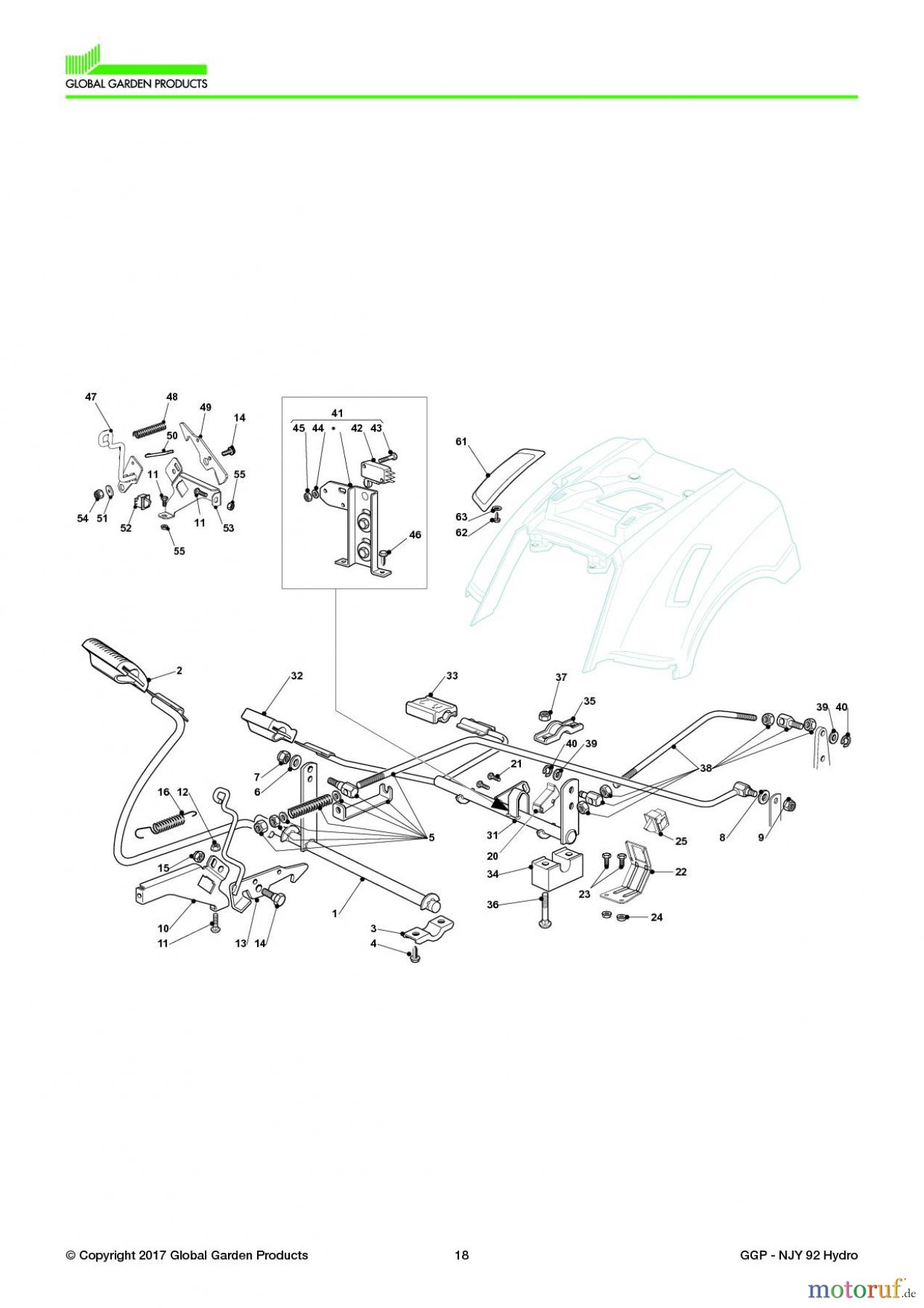 Global Garden Products GGP Aufsitzmäher Sammler Collecting 92cm 2017 NJY 92 Hydro Brake And Gearbox Controls Hydrogear