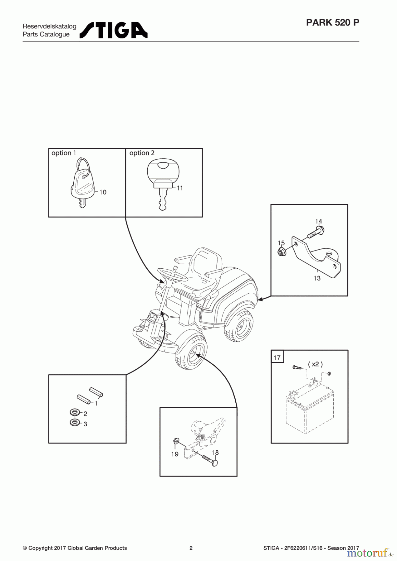 Stiga Frontmäher Baujahr 2017 Park Consumer High 2017 Park 520 P 2F6220611/S16 - Season 2017 Assembly parts