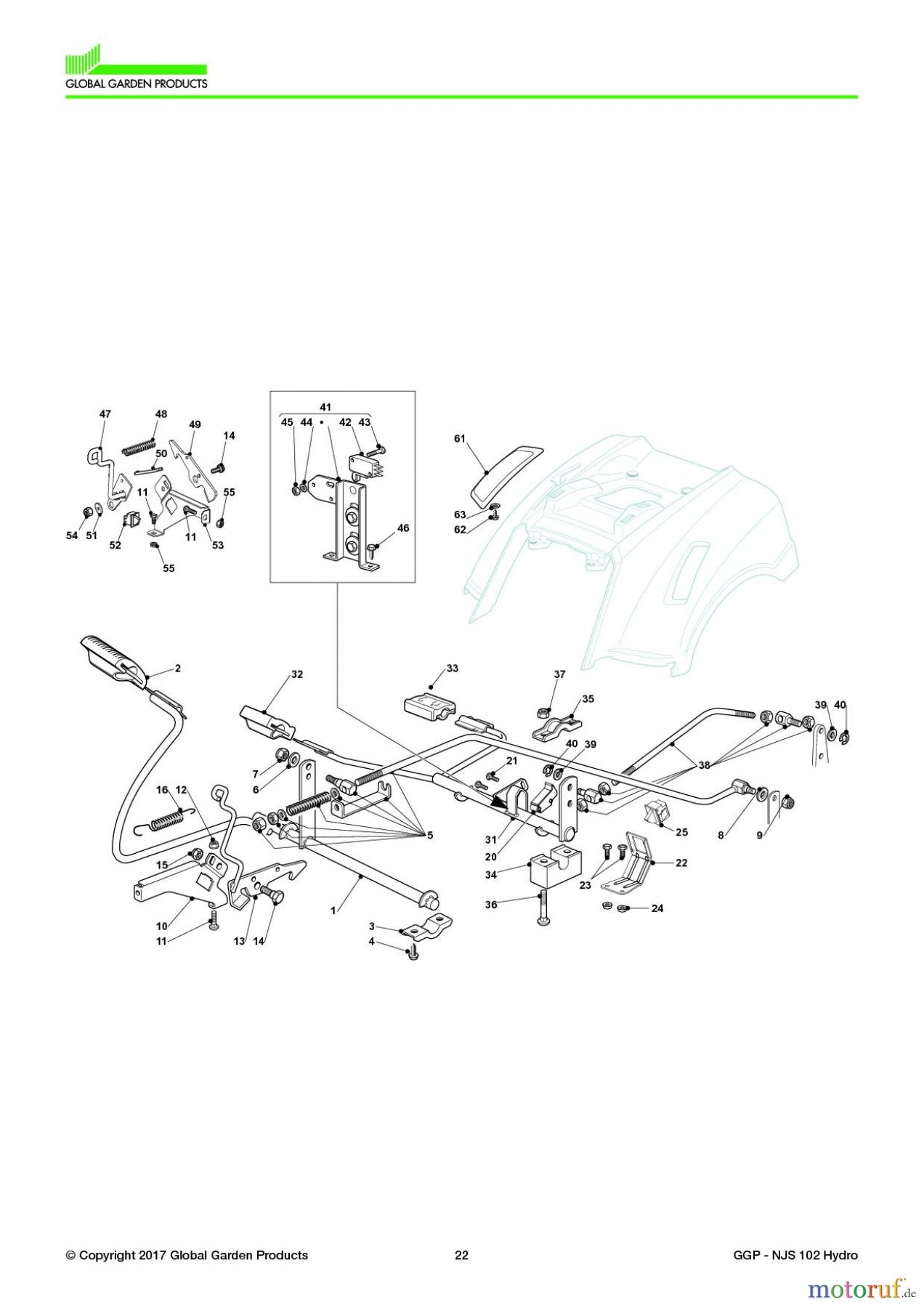 Global Garden Products GGP Aufsitzmäher Sammler Collecting 102-122cm 2017 NJS 102 Hydro Brake And Gearbox Controls - Hydrogear