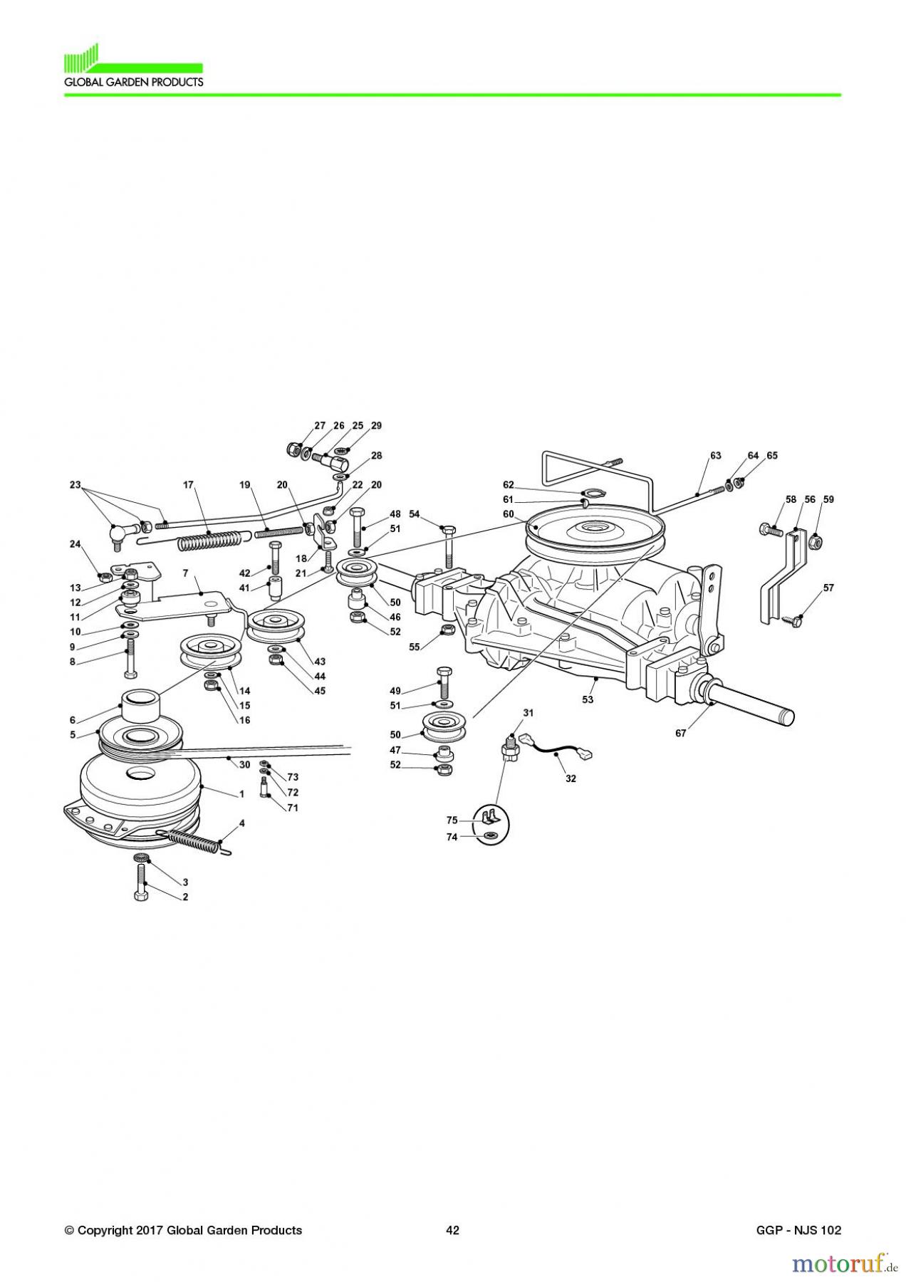 Global Garden Products GGP Aufsitzmäher Sammler Collecting 102-122cm 2017 NJS 102 Transmission - PEERLESS