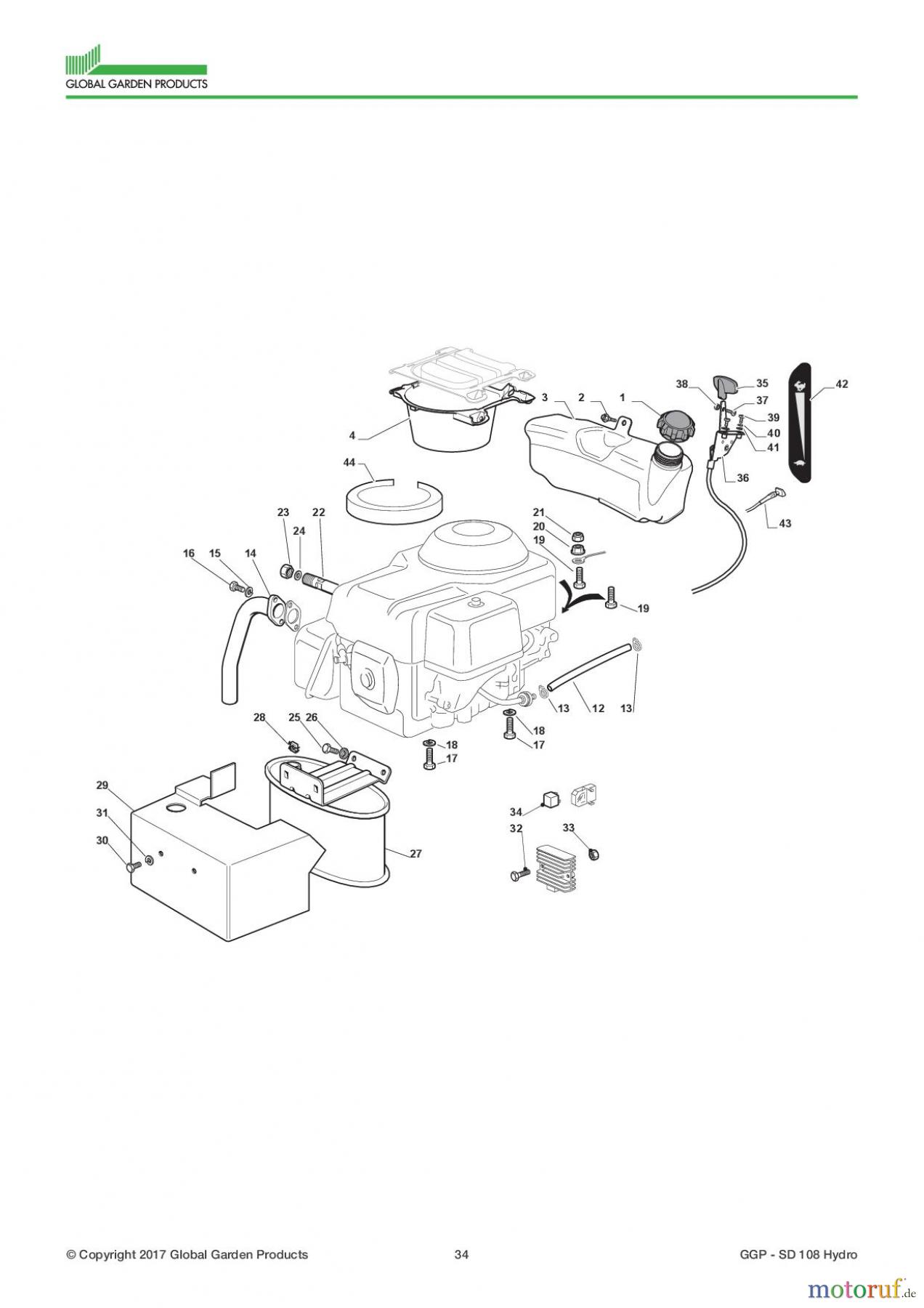 Global Garden Products GGP Aufsitzmäher Seitenauswurf 98-108cm 2017 SD 108 Hydro Engine - Honda GCV 390