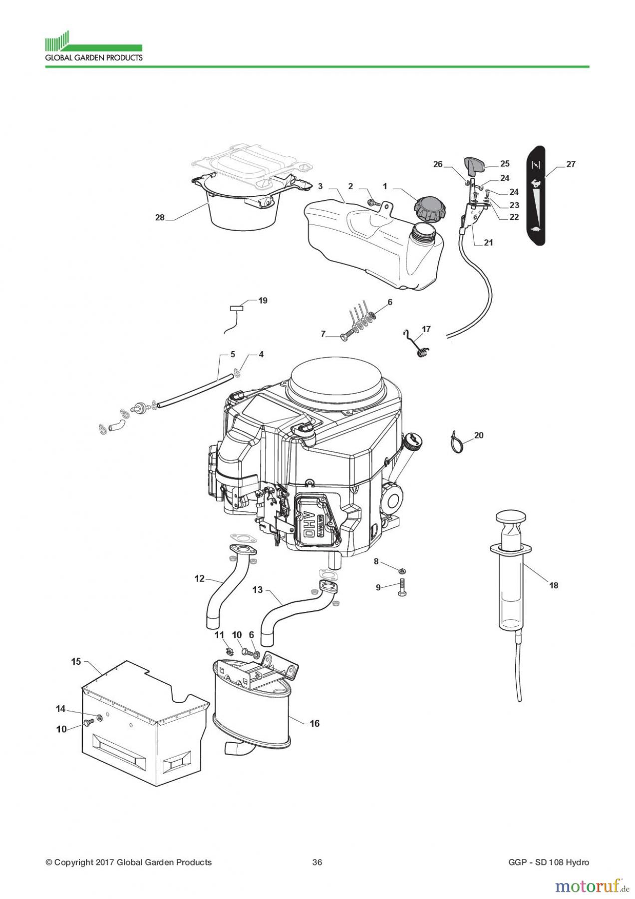 Global Garden Products GGP Aufsitzmäher Seitenauswurf 98-108cm 2017 SD 108 Hydro Engine - Kawasaki