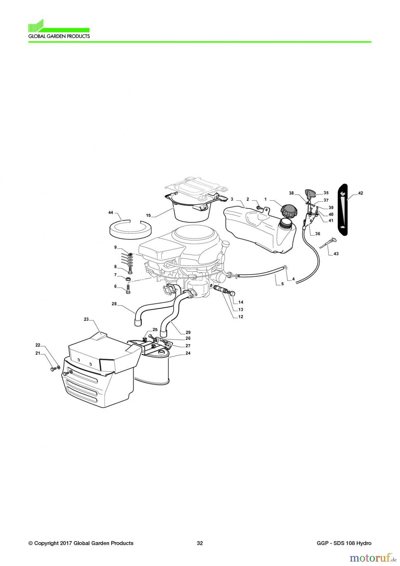 Global Garden Products GGP Aufsitzmäher Seitenauswurf 98-108cm 2017 SDS 108 Hydro Engine - Honda GCV 530