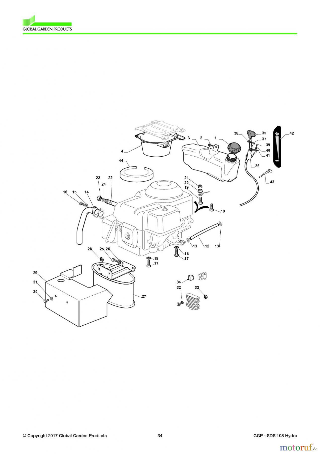 Global Garden Products GGP Aufsitzmäher Seitenauswurf 98-108cm 2017 SDS 108 Hydro Engine - Honda GCV 390