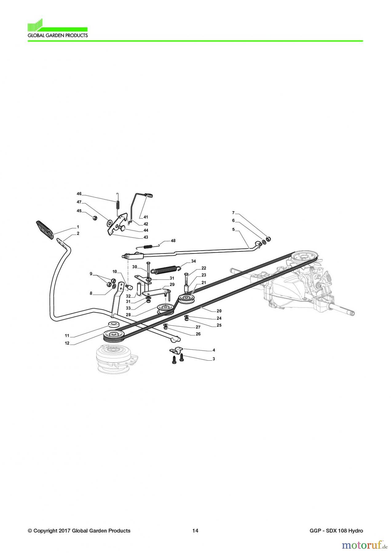 Global Garden Products GGP Aufsitzmäher Seitenauswurf 98-108cm 2017 SDX 108 Hydro Brake And Gearbox Controls