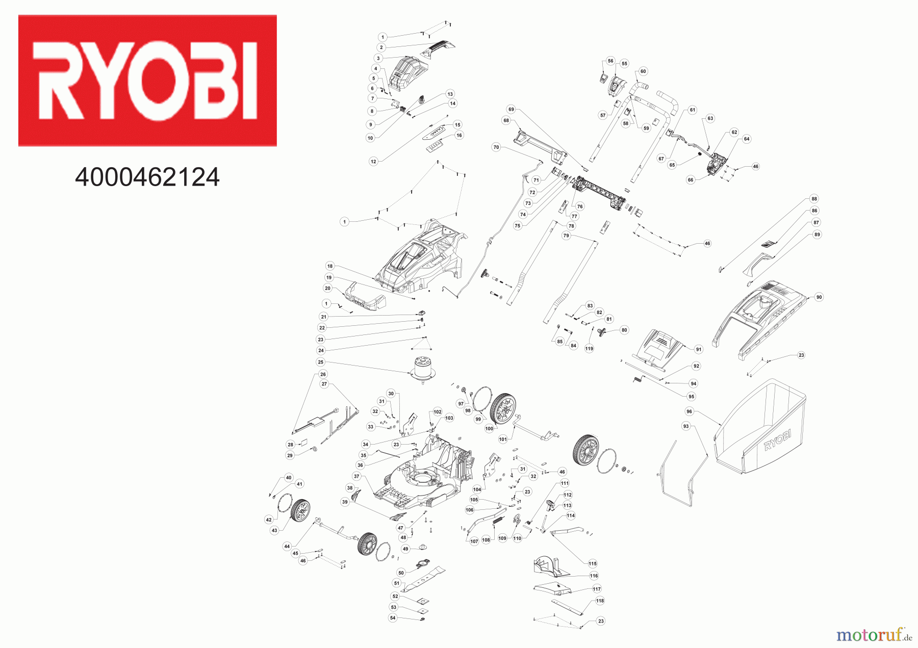 Ryobi Rasenmäher Akku RLM36X41H40 36V Akku Rasenmäher