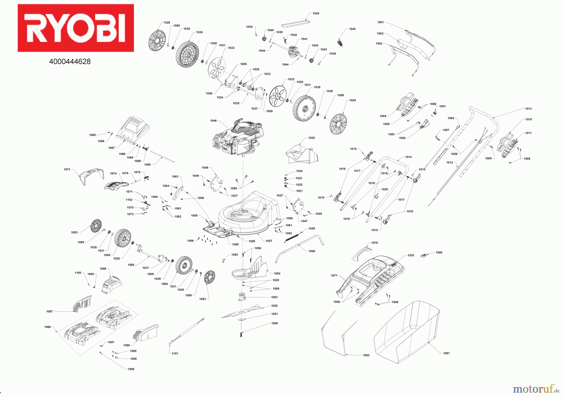 Ryobi Rasenmäher Benzin RLM46175S RLM46175S 175 cm³ Benzin-Rasenmäher 4000444628 Seite 1