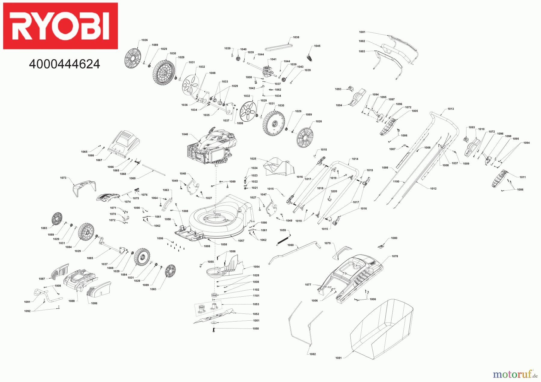 Ryobi Rasenmäher Benzin RLM53190SV RLM53190SV 190 cm³ Benzin-Rasenmäher 4000444624  Seite 1