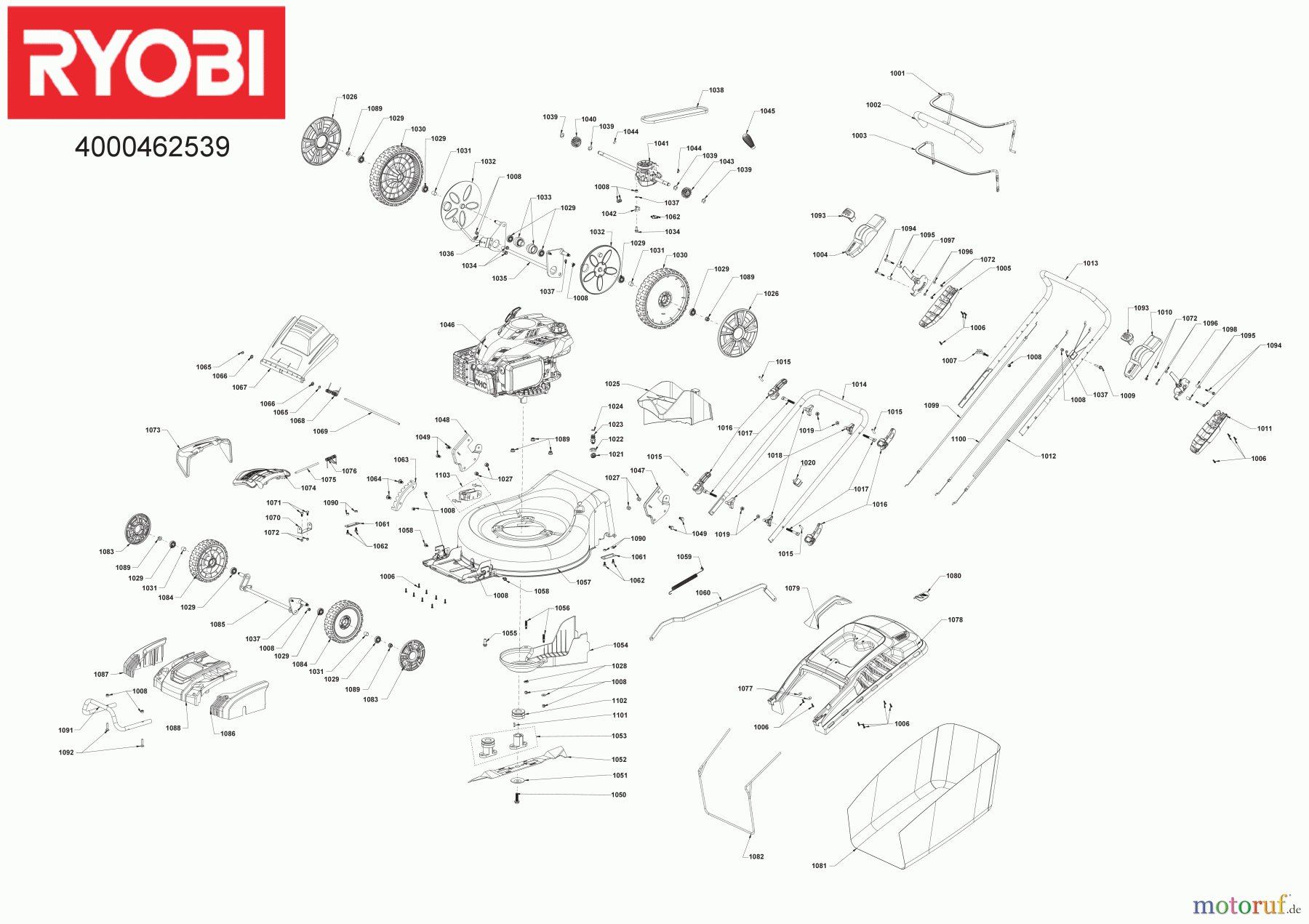 Ryobi Rasenmäher Benzin RLM53190SV RLM53190SV 190 cm³ Benzin-Rasenmäher 4000462539 Seite 1
