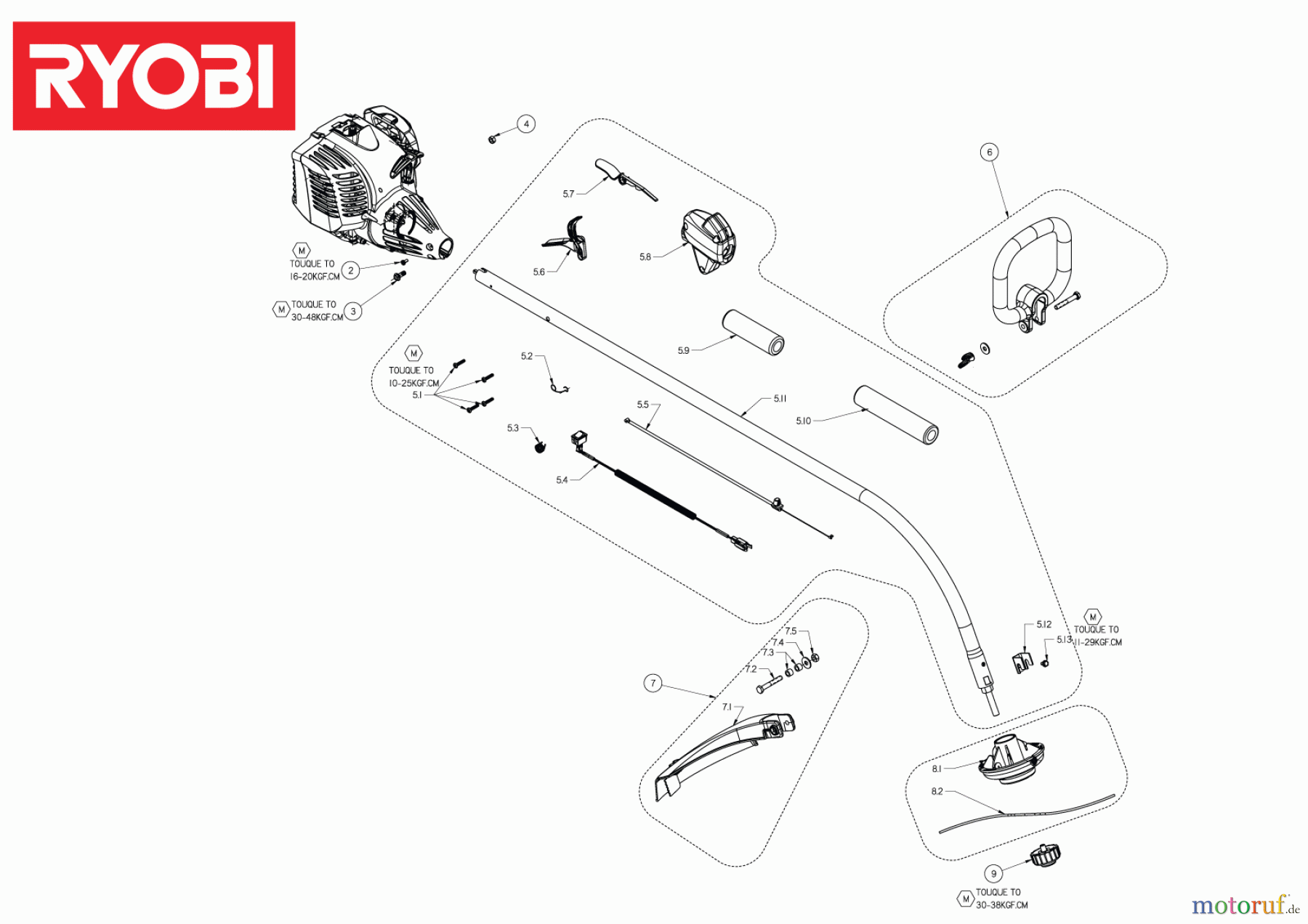  Ryobi Rasentrimmer Benzin RLT26C 26 cm³ 2-Takt Motortrimmer 4000444382  Seite 1