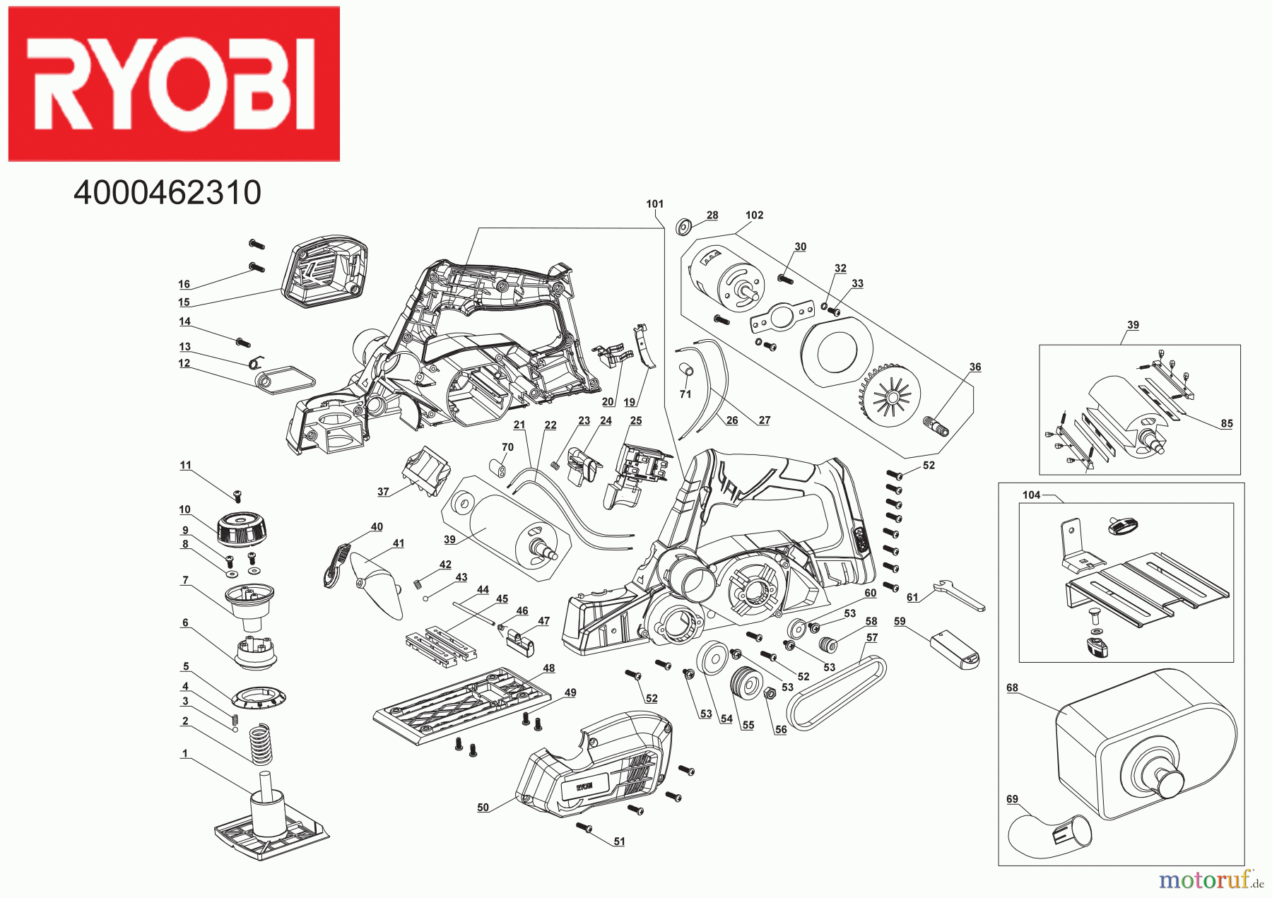 Ryobi Hobel R18PL 18 V Akku-Hobel Seite 1